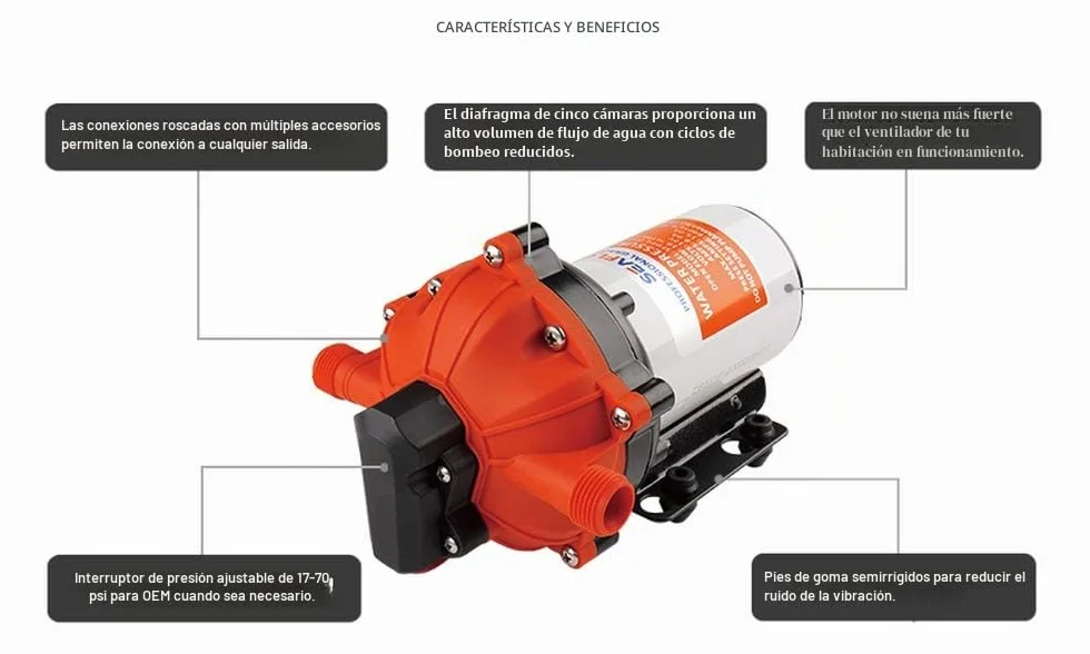 SEAFLO bomba de diafragma serie 55 - 12V CC, 5.5 GPM, 60 PSI con INTERRUPTOR DE PRESIÓN DE TRABAJO PESADO