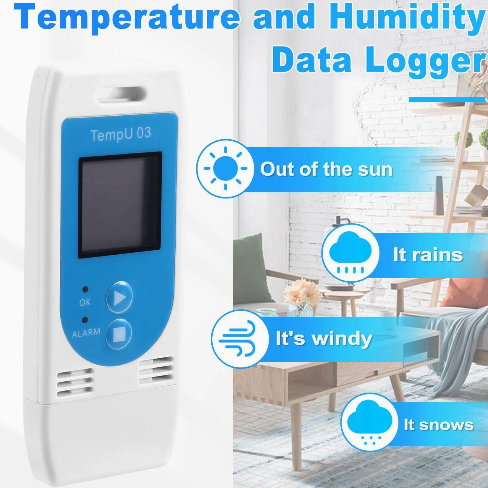 5X TempU 03 Registrador de Datos de Temperatura y Humedad USB Registrador de Datos de Temperatura Medidor de Grabación de Humedad con Capacidad de 32,000
