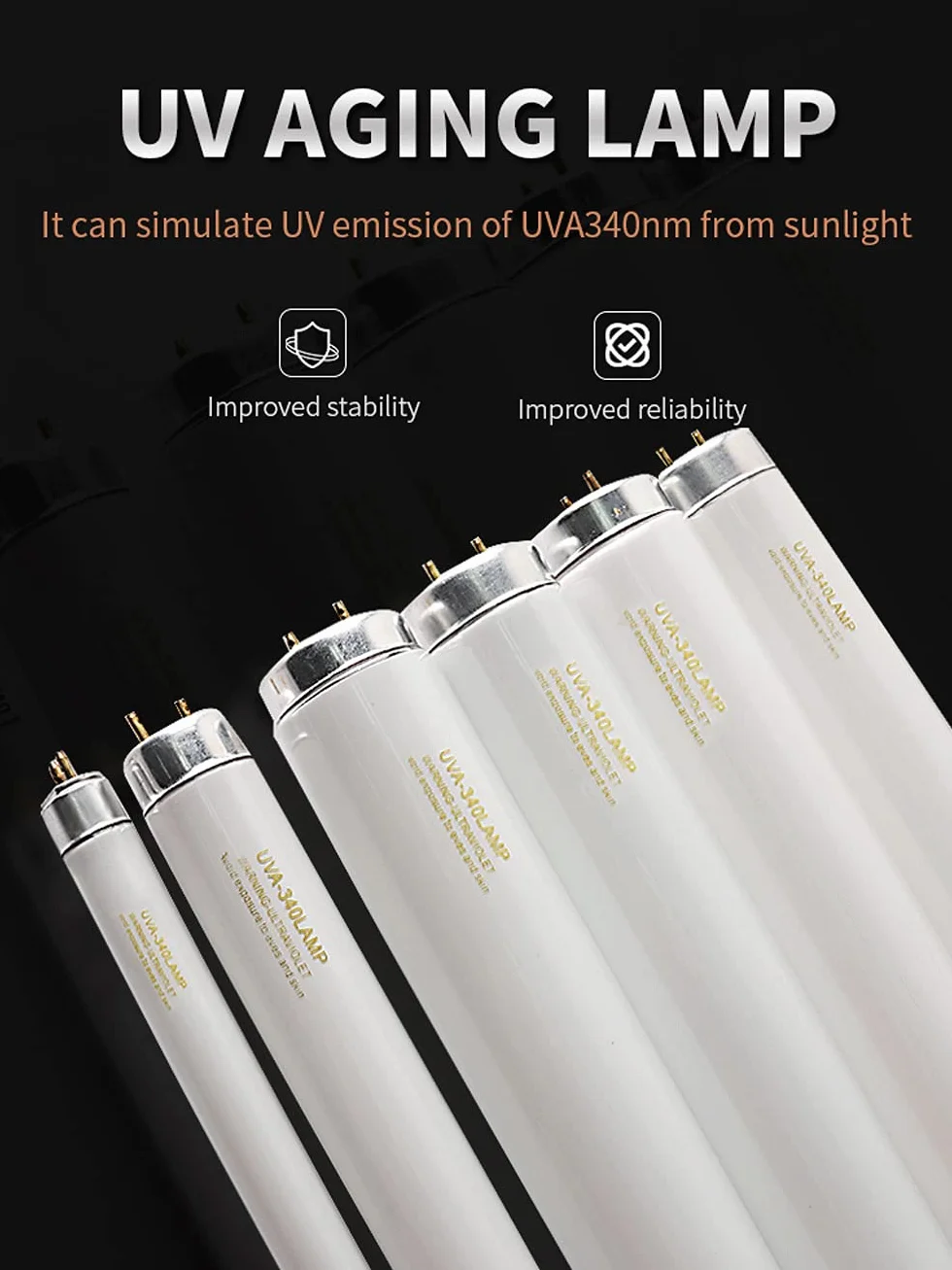 Lámparas de laboratorio Uva 340 Reemplazo del tubo de envejecimiento de la lámpara fluorescente de calefacción para simular la luz solar del mediodía para la prueba de fábrica de la escuela