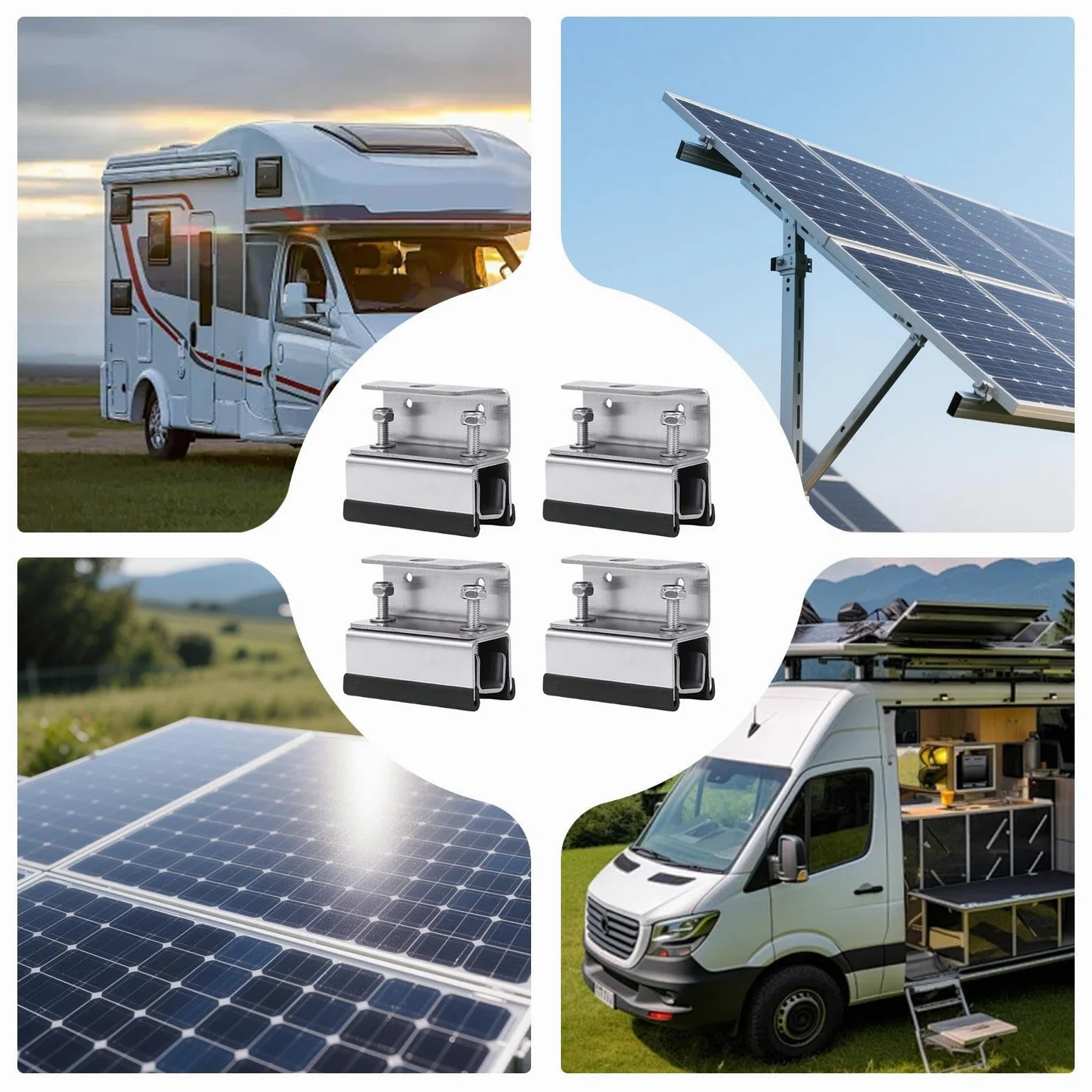 Soportes De Montaje Para Paneles Solares RV 4X Soportes Fotovoltaicos | Estructura De Acero Inoxidable Para Techos De Caravanas, Embarcaciones, Remolques Y Camping