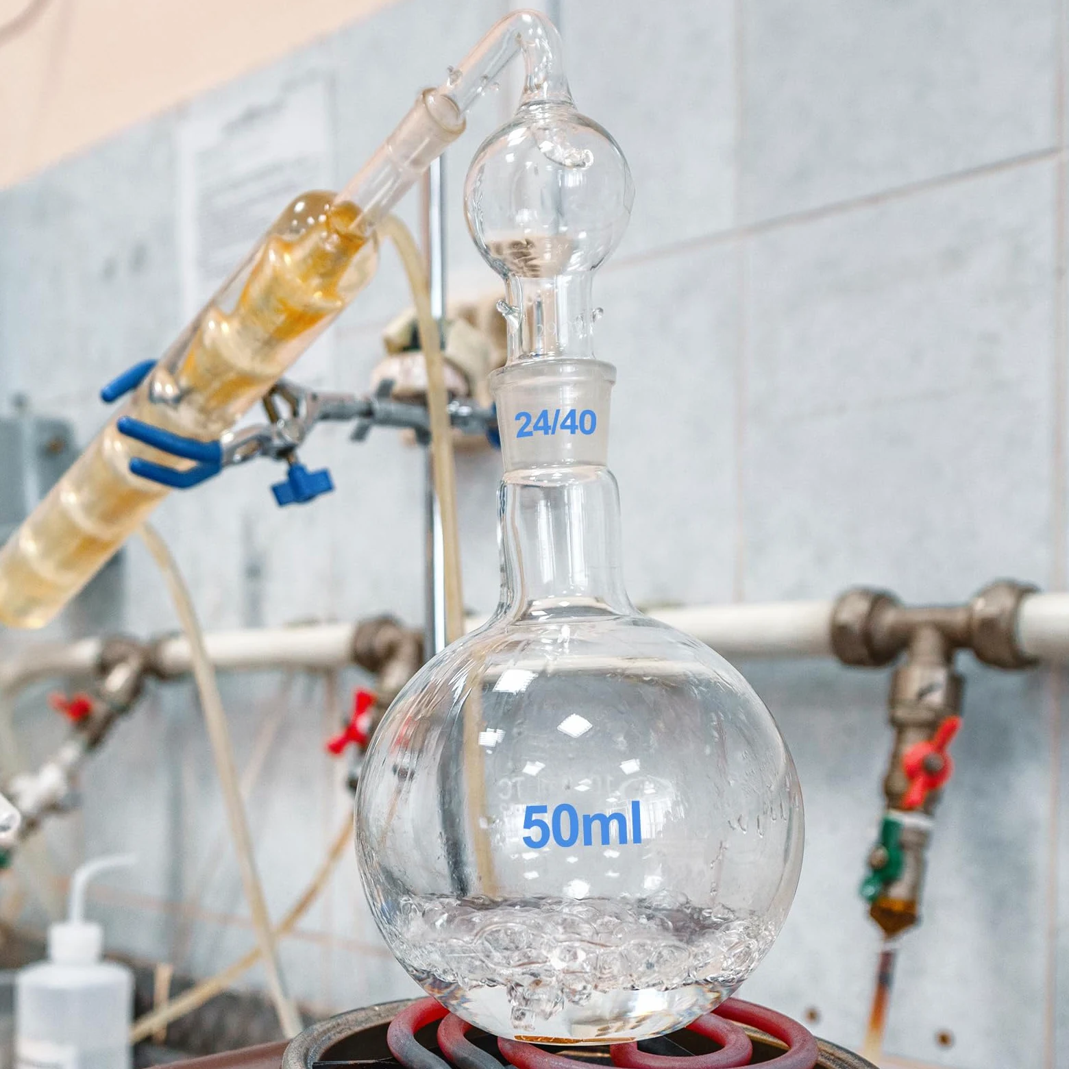 PATIKIL Termo de ebullición de 5000 ml, vidrio de borosilicato 3.3, 2 cuellos de fondo redondo, pared pesada con junta exterior cónica estándar 24/40 para laboratorio, transparente