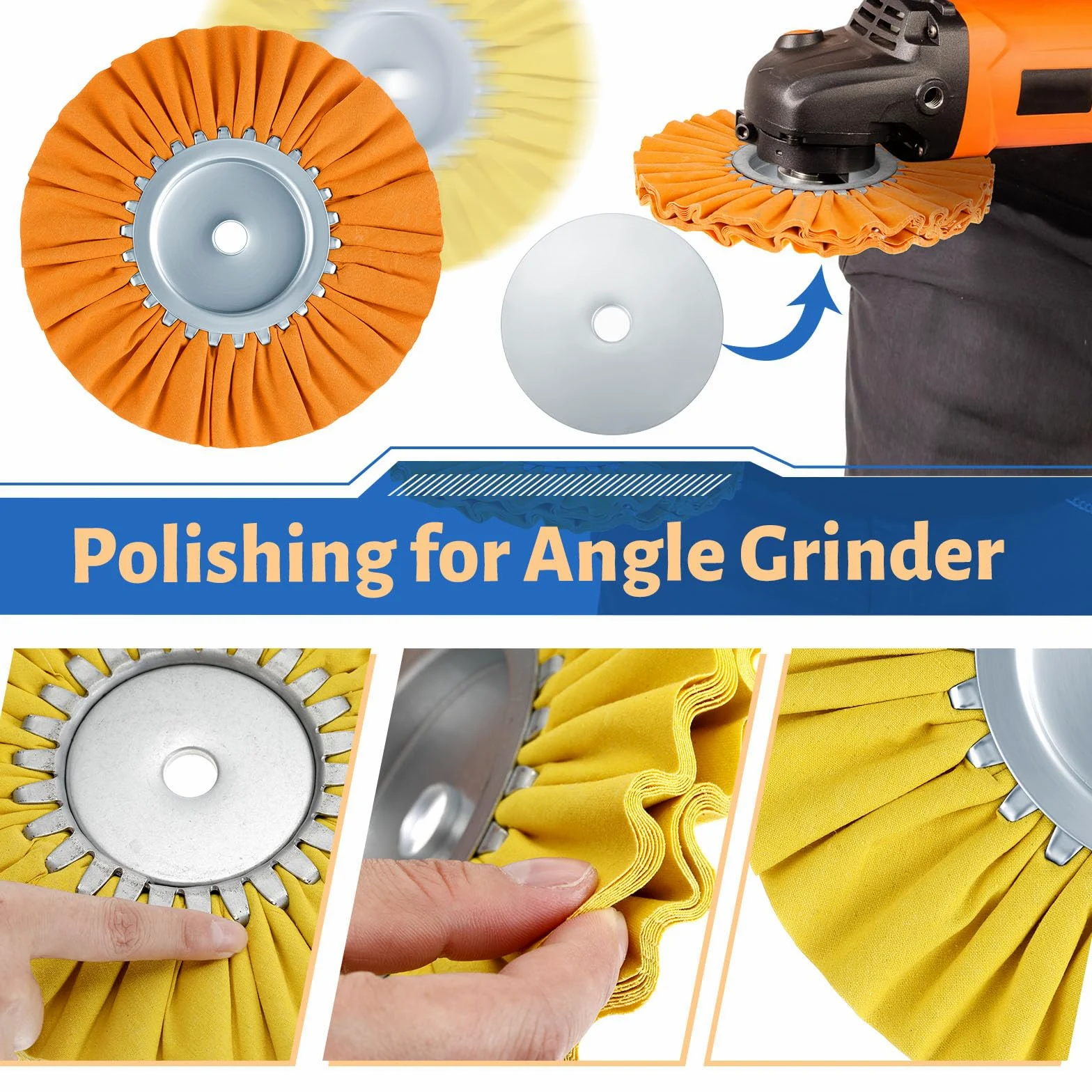 Amylove Kit de pulido de ruedas de aluminio de 8 pulgadas de diámetro, agujero de eje de 5/8 pulgadas, compuesto de pulido de brida de seguridad y rueda de pulido de metal de aluminio para espejo de