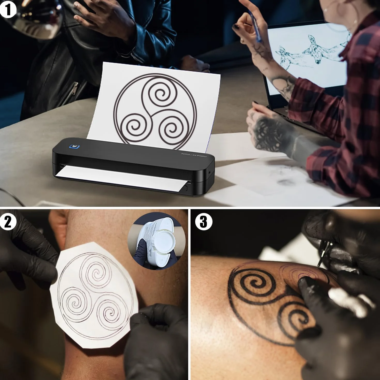 TATELF Termocopiadora Tattoo Bluetooth MP-8028 Impresora Térmica Tattoo, Impresora portatil inalambrica con 20 Papel Transfer Tattoo con iPad y Phone y PC