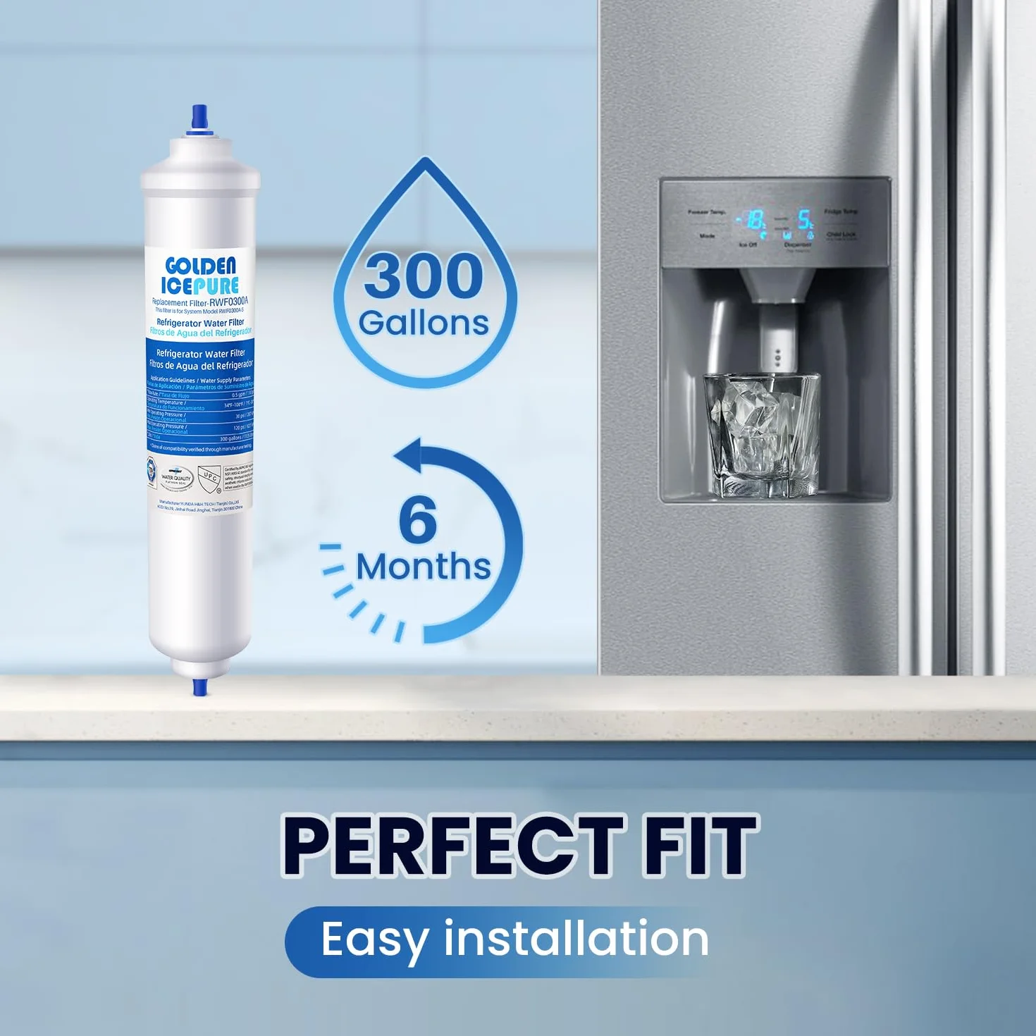 GOLDEN ICEPURE Filtro de agua para refrigerador Compatible Con Samsung DA29-10105J, DA99-02131B, WSF-100, EF9603, HAIER LG, 2 piezas