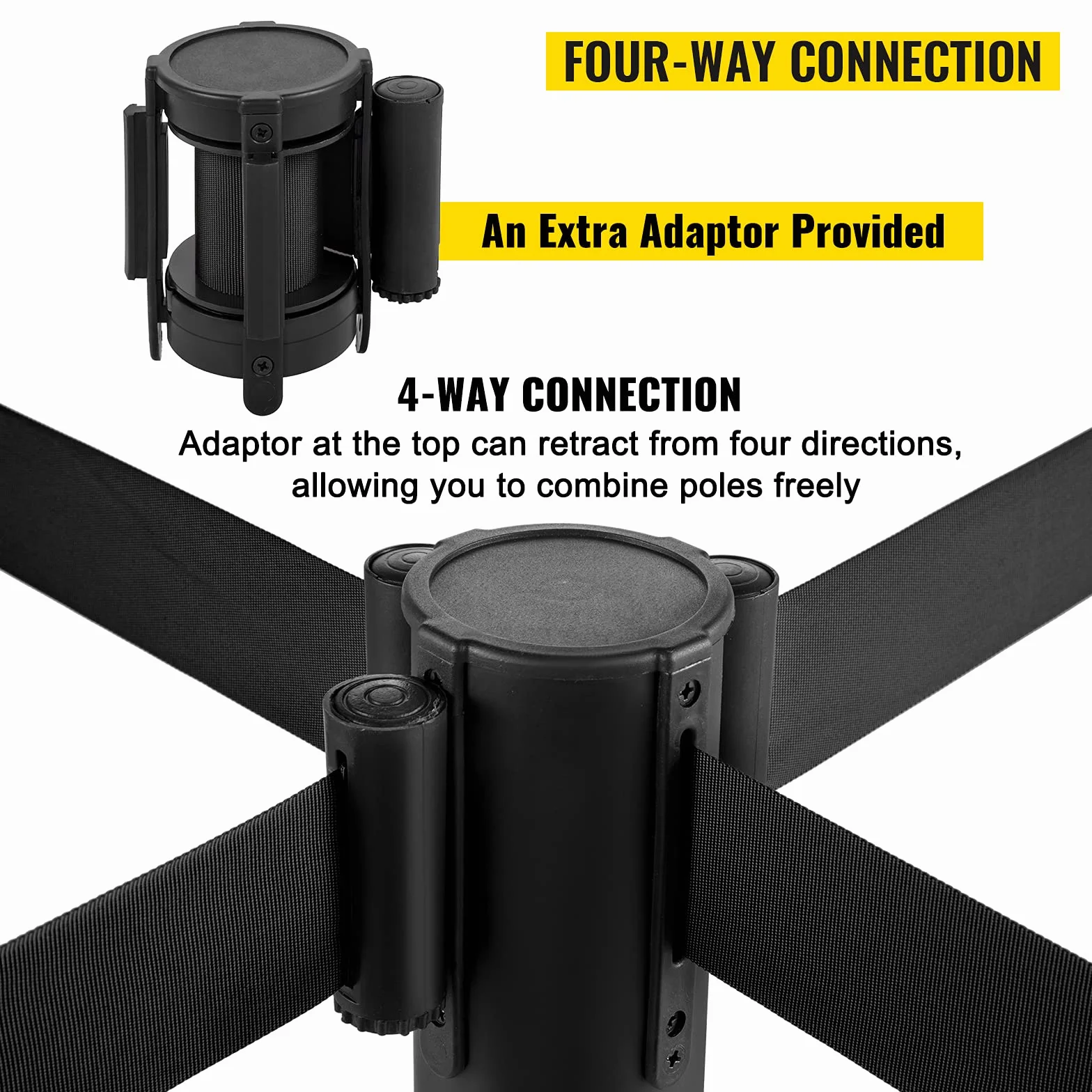 VEVOR Postes Separadores 8 piezas Altura 90 cm Negros Poste Separador con Cinta Extensible de 2 m Diámetro de Base 32 cm Postes de Barrera de Control de Multitudes Retráctiles (8 pcs, Negro)