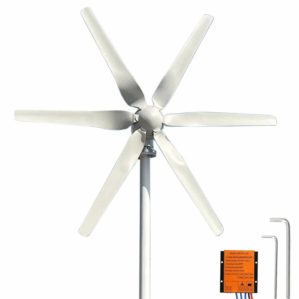 800W Generador de Turbina Eólica, 12V 24V Aerogeneradores 3 palas con mppt Controlador de viento Kit para carga marina doméstica (24, Voltios)