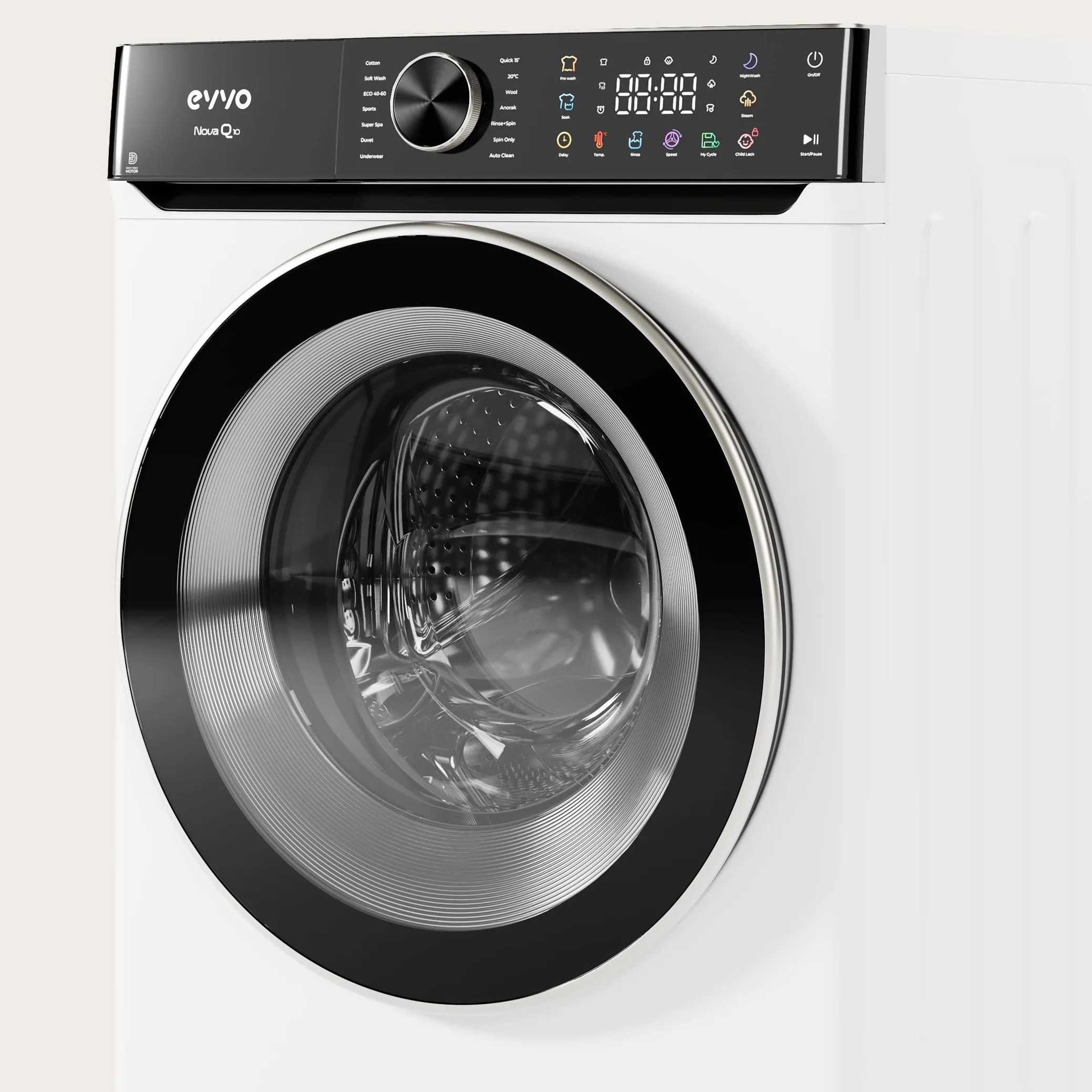 EVVO Lavadora Carga Frontal NOVA Q12 12Kg 1400 RPM Motor Inverter eDRIVE Eficiencia Energética A
