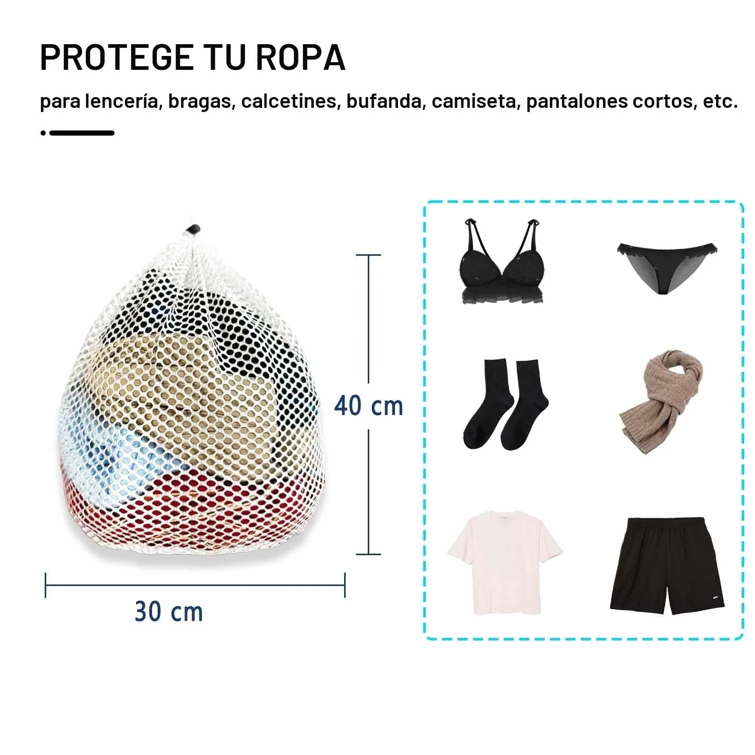 Bolsas para Lavadora 30 x 40 cm, Con Cordón y Cierre de Bloqueo, para Ropa Interior