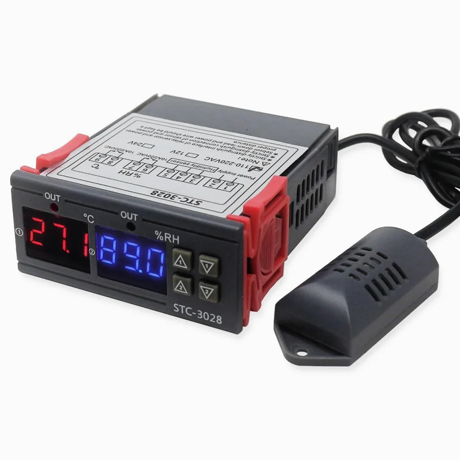 Termostato digital con control de temperatura y humedad STC-3028, termómetro e higrómetro, controlador de incubadora CA 220 V, CC 12 V y 24 V.(STC-3028 12V)