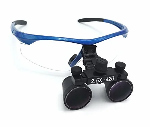 Lupas binoculares quirúrgicas 2,5x420 mm vidrio óptico DY-101 antivaho azul