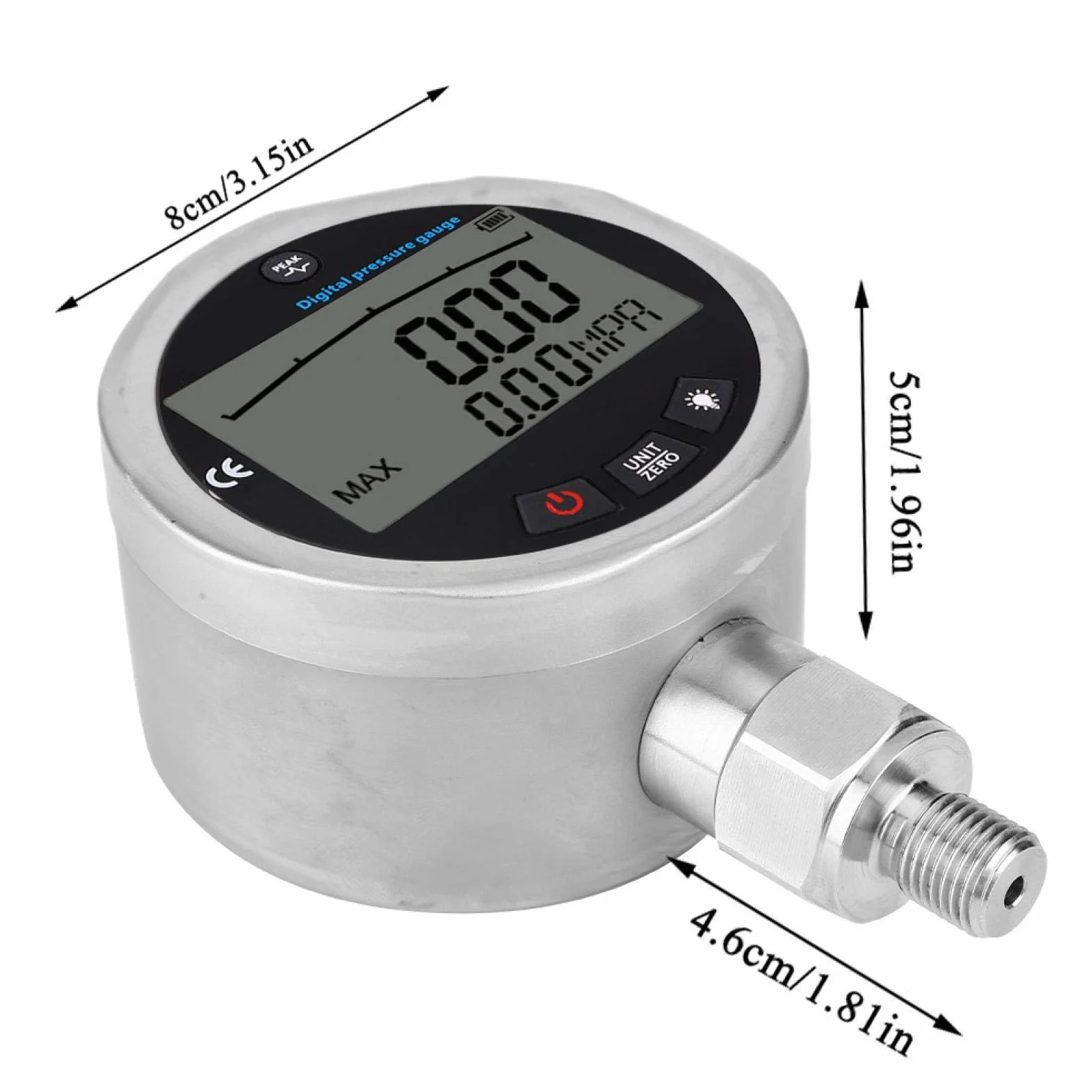 Manómetro digital de presión hidráulica, Medidor digital 400BAR 0-40Mpa 10000PSI con conector G1/4 Instrumento de Medición de Presión para Diferentes Aplicaciones Industriales