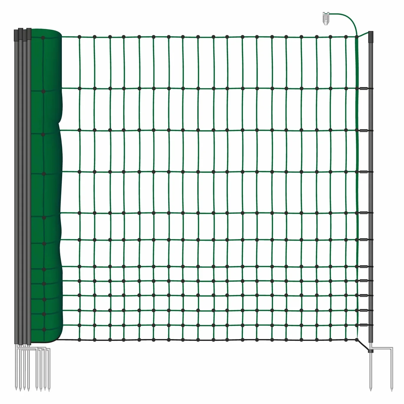 VOSS.farming Malla eléctrica para gallinas “farmNET”, Rollo de 25m de Longitud y 112cm de Altura, 9 Postes con Punta Doble y Kit de reparación
