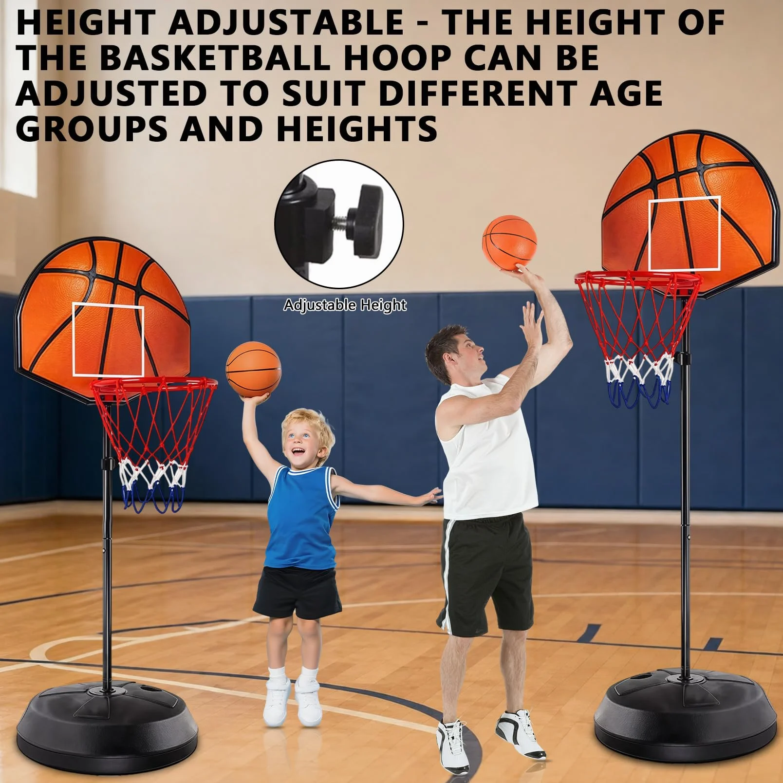 Canasta de baloncesto 2 en 1 exterior con diana, altura ajustable 118-140 cm