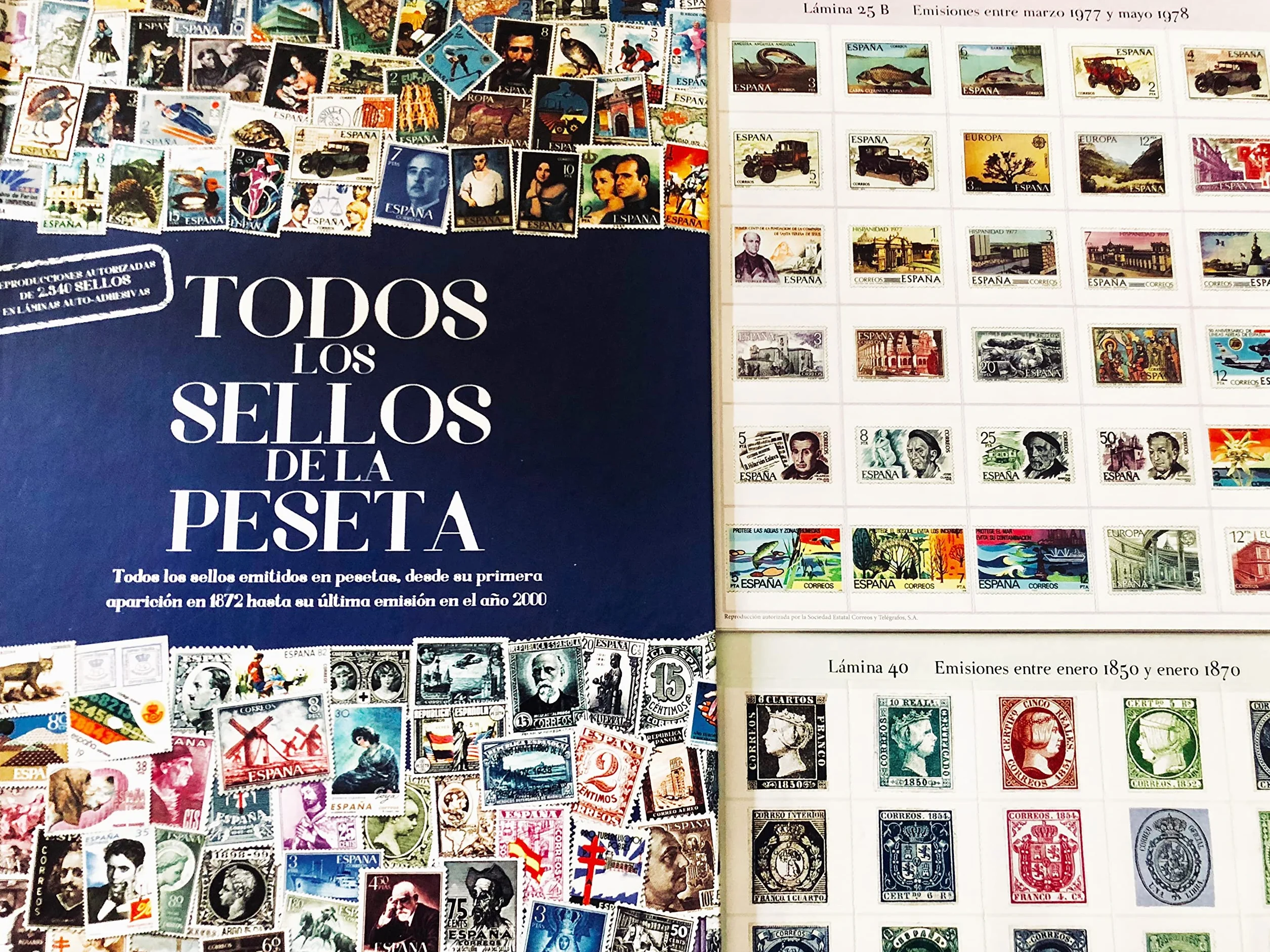 Todos los Sellos de la Peseta. 2.358 sellos con libro archivador. Fiel reproducción de todos los sellos emitidos en pesetas, desde 1872 hasta 2000