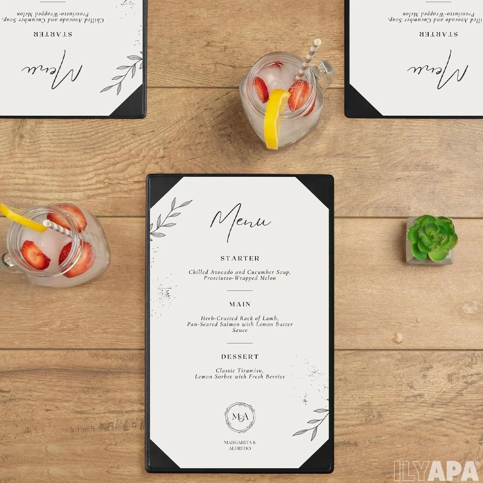 Ilyapa Paquete de 10 fundas para menú de restaurante de 11 x 17 pulgadas, soporte de menú de cuero de vinilo, libro de una sola cara con fundas de esquina para mostrar menús de boda, especiales