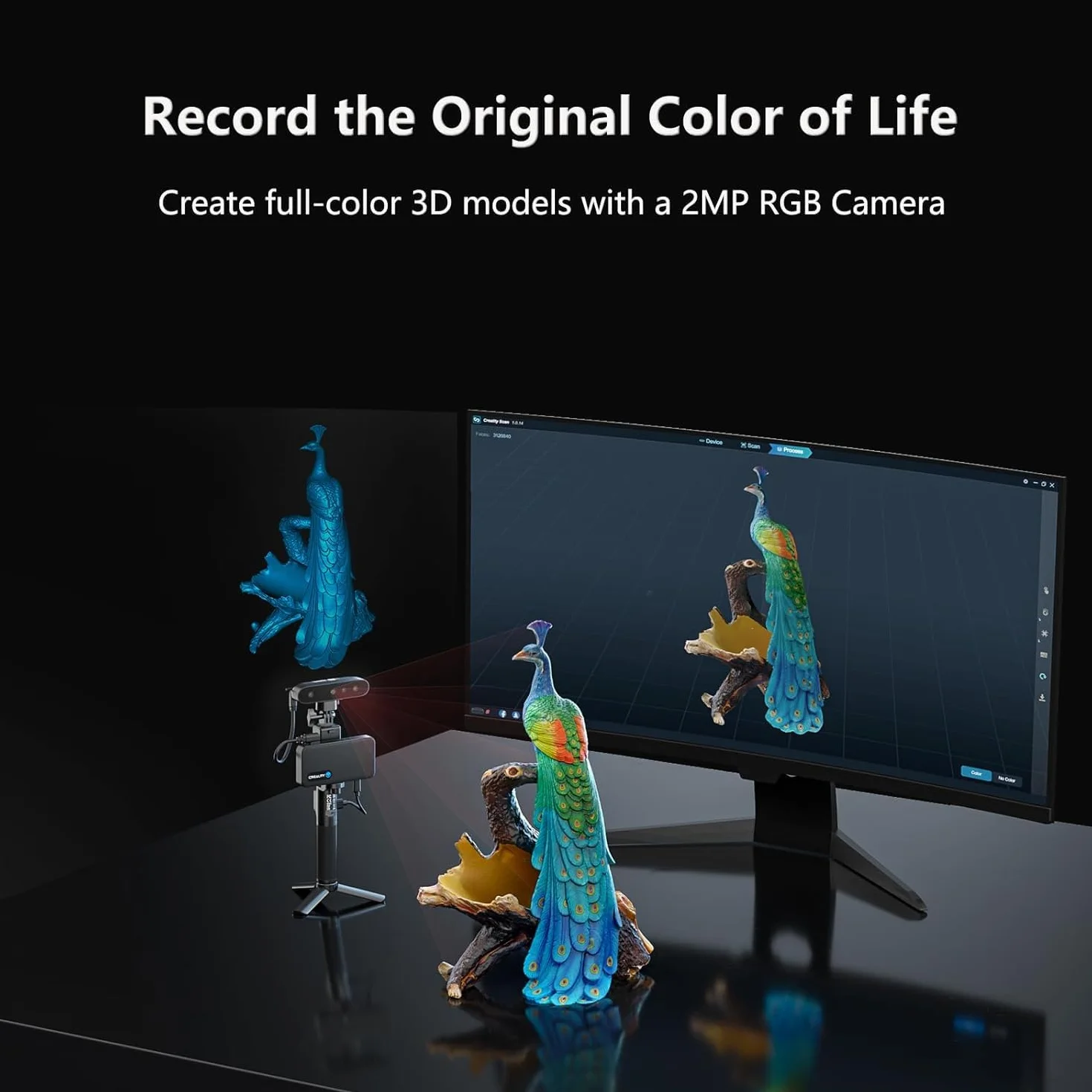 Creality 3D Scanner Ferret Pro, Escáner 3D Oficial CR Scan Ferret Pro, Escaneo Inalámbrico, Seguimiento Anti-Sacudida, Escaneo Rápido a Todo Color, Precisión de 0,1mm