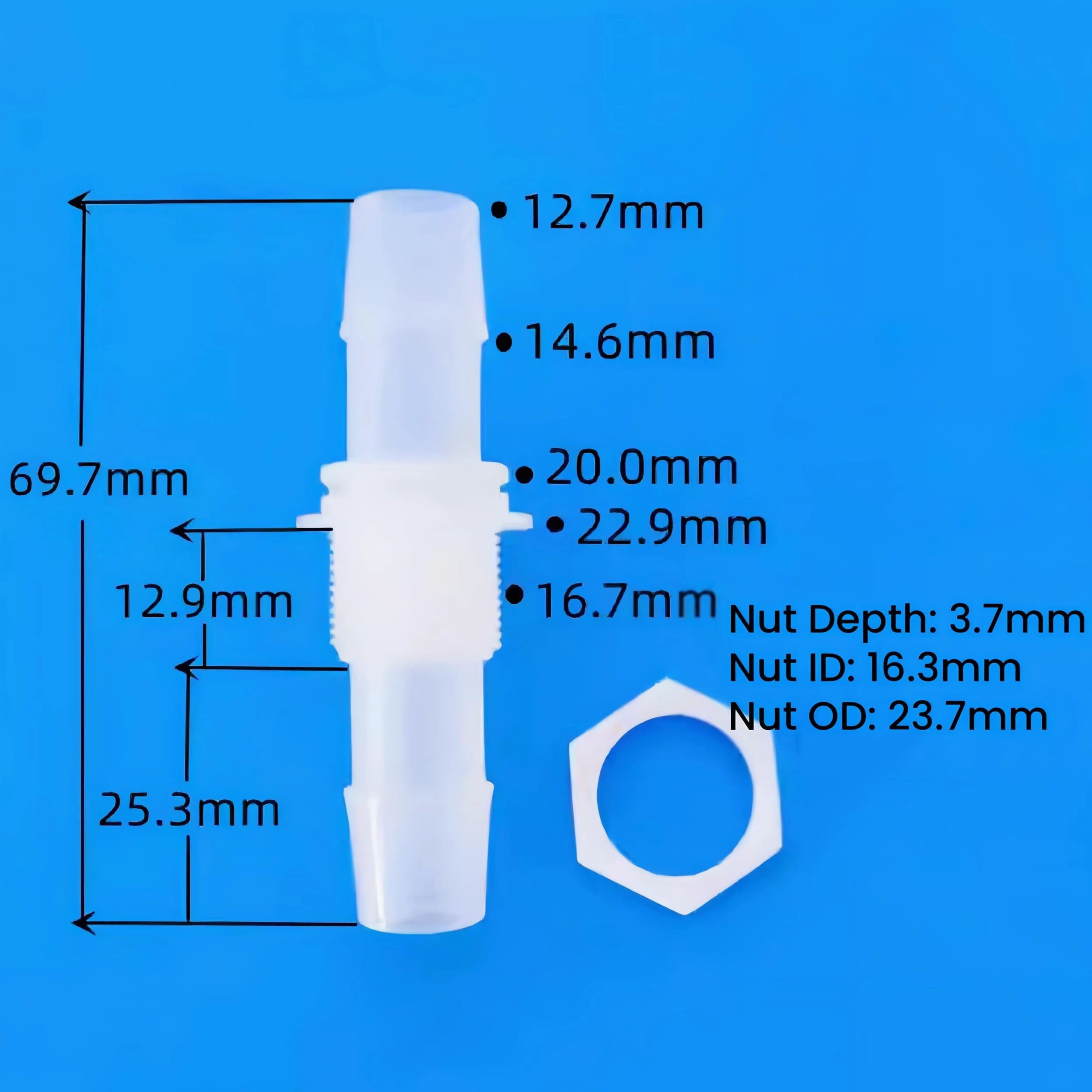 Conectores de púas for manguera plástico reutilizables, conectores PP for acuario, laboratorio y jardín, 50 Uds(1/2inch-M16 Male Thread-Fine)
