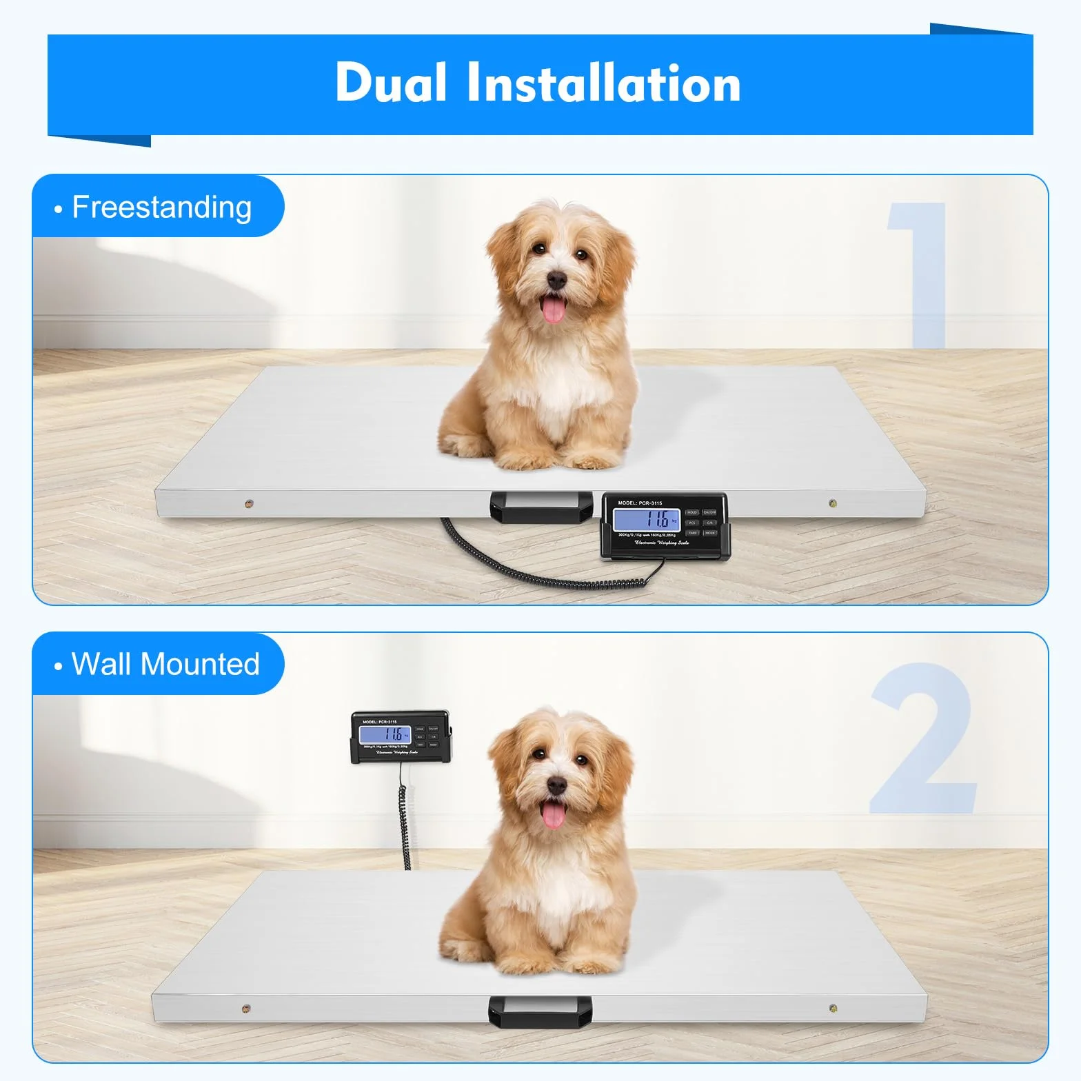 Báscula veterinaria para animales, 300 kg, báscula para perros, báscula de paquetes, báscula de plataforma de 103 cm x 53 cm, báscula industrial de carga pesada, unidad de pesaje kg/oz/lb, LCD