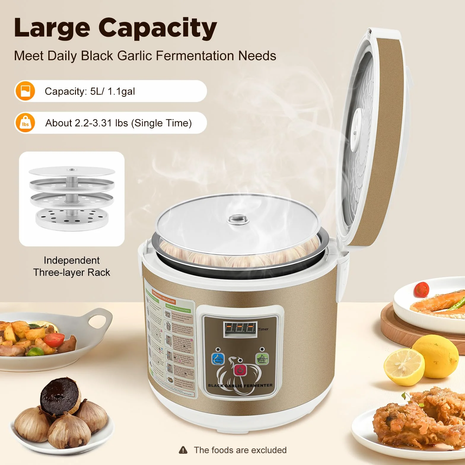 Fermentador de ajo negro 5 litros automático 12-15 días control calefacción constante 360°