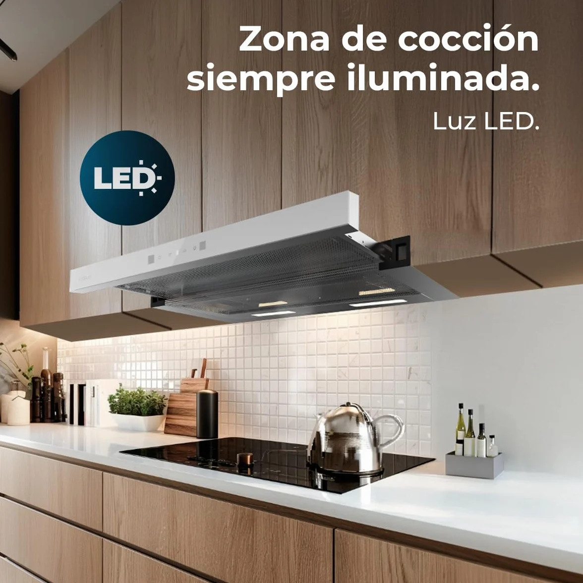 Cecotec Campana Extractora 60cm Telescópica Bolero Flux TLT 604400 Glass White A+++ 431,2m³/h Motor DC Control Táctil