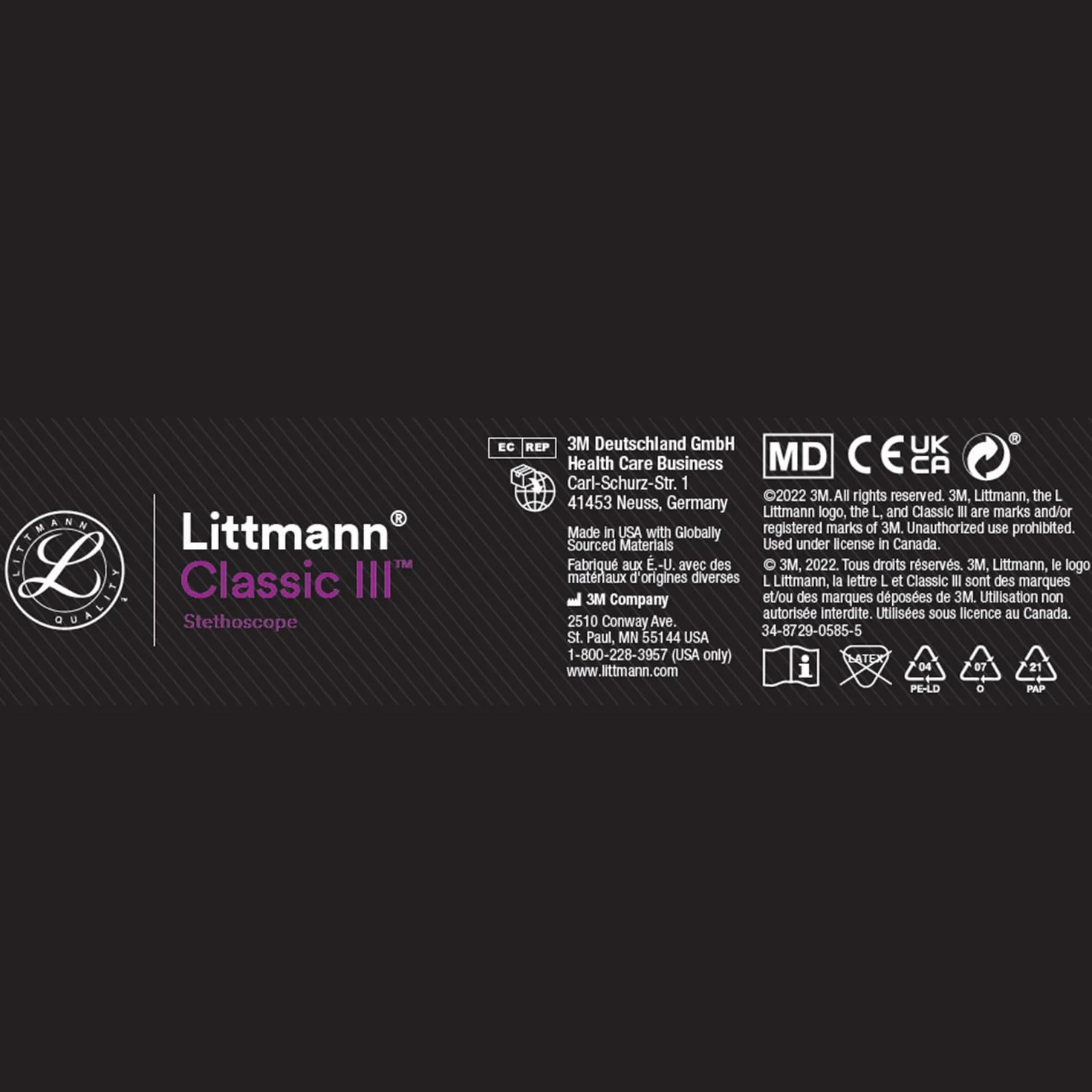 3M Littmann Fonendoscopio para monitorización Classic III, tubo azul Caribe, 68,5 cm, 5623
