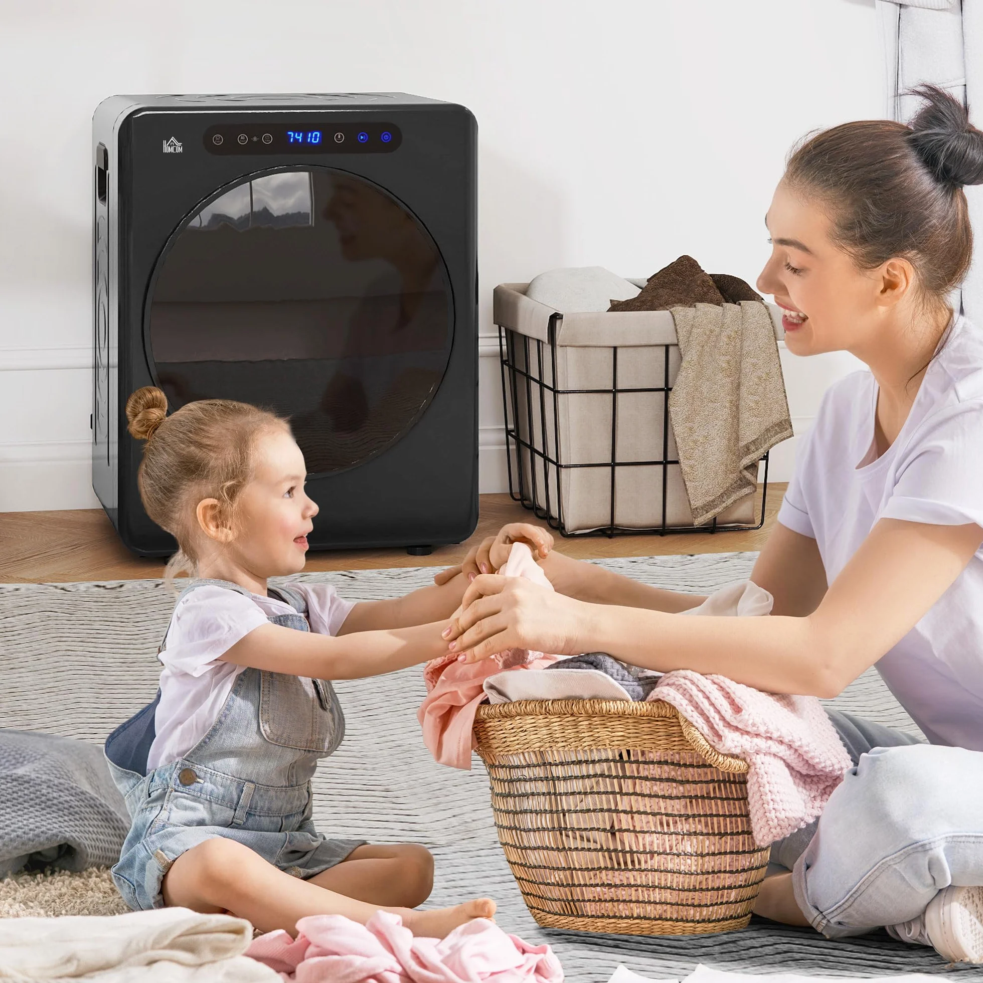 HOMCOM Secadora de Evacuación 5 KG 1000W Tambor Inox Negro