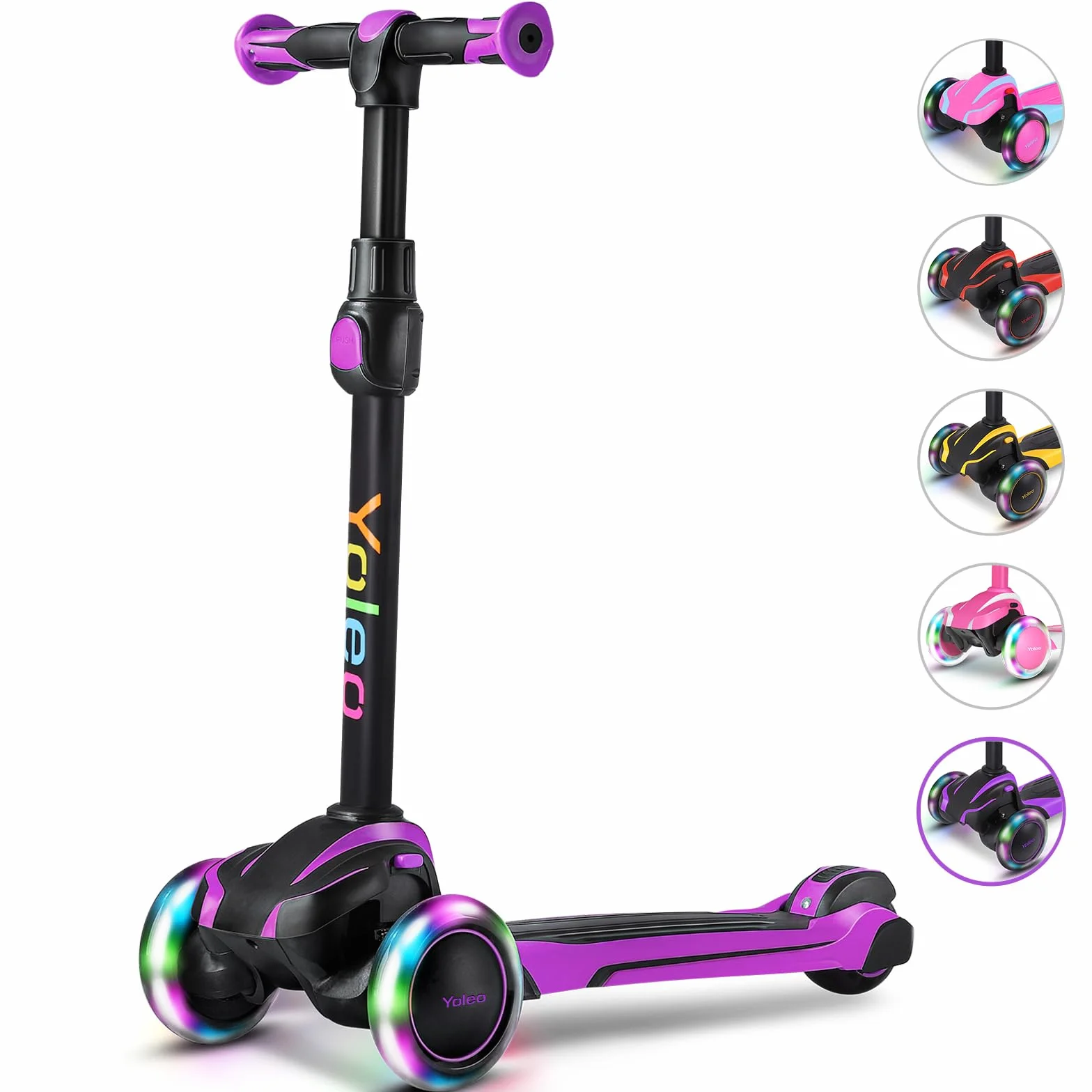 YOLEO Patinete para Niños 3-12 Años 4 Alturas Ajustables 3 Ruedas LED Amortiguador Carga 50 kg