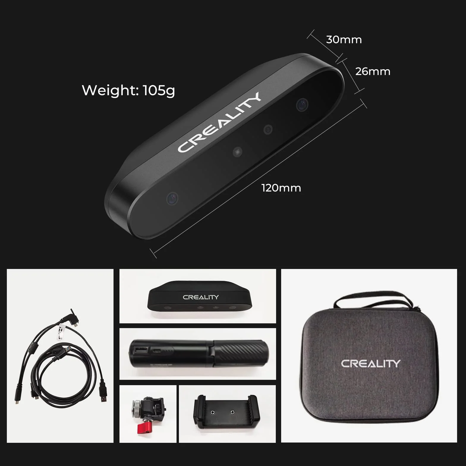 Creality - Escáner 3D CR-Scan hurón para impresión 3D, escáner de mano actualizado con alta velocidad de escaneo de 30 FPS, escaneo de modo dual, precisión de 0.1 mm para teléfono Android PC Win 10/11
