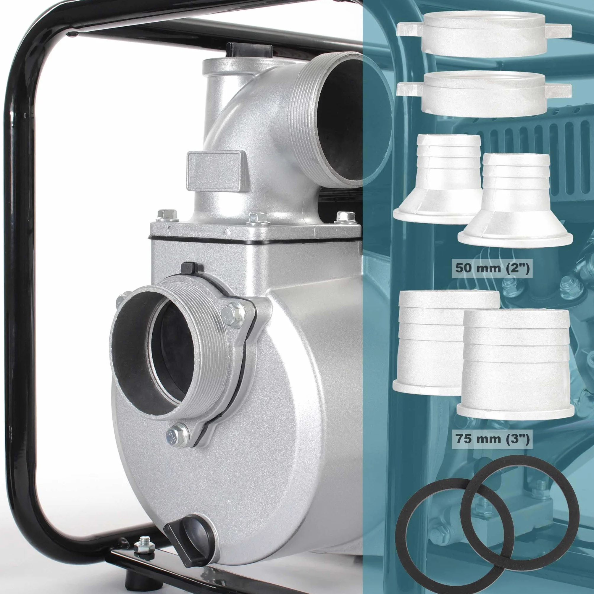 Wiltec Bomba de aguas residuales a gasolina de 4kW bomba de agua caudal 48.000l/h toma de 80mm (3")