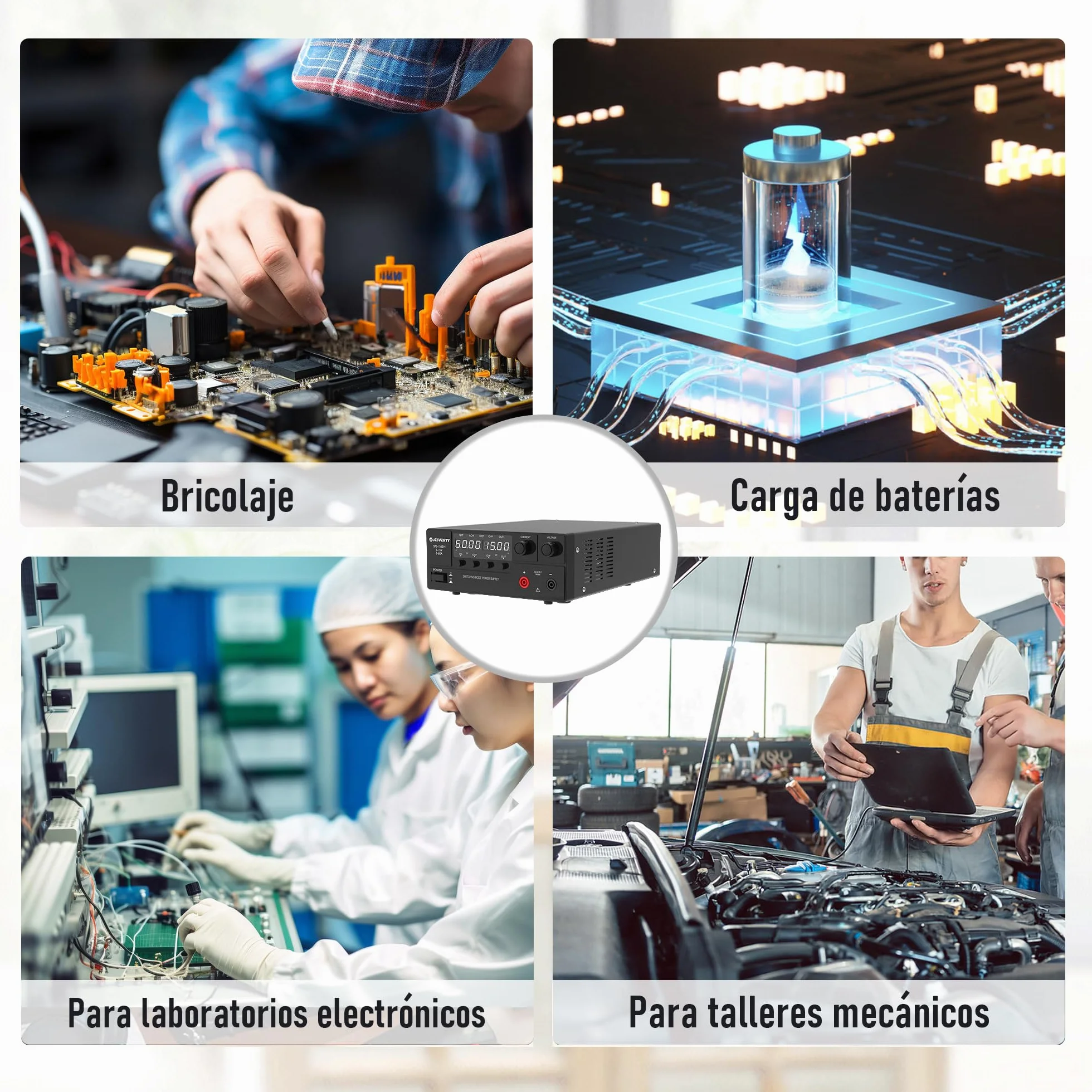 Fuente de Alimentación Regulable, 0-15V 0-60A Conmutación de CC regulada Fuente de alimentación de banco con mando codificador, interruptor de encendido/apagado de salida, OVP y OCP Jesverty SPS-1560H