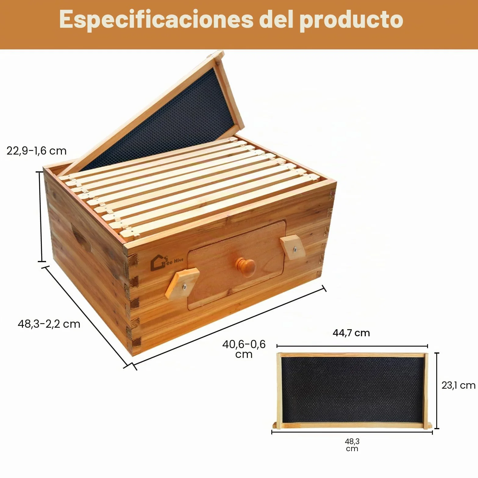 Juego de iniciación de colmena, caja de almacenamiento con 10 panales profundos, botín de madera maciza con marco de madera y base encerada, caja de colmenas, suministros sostenibles para apicultura
