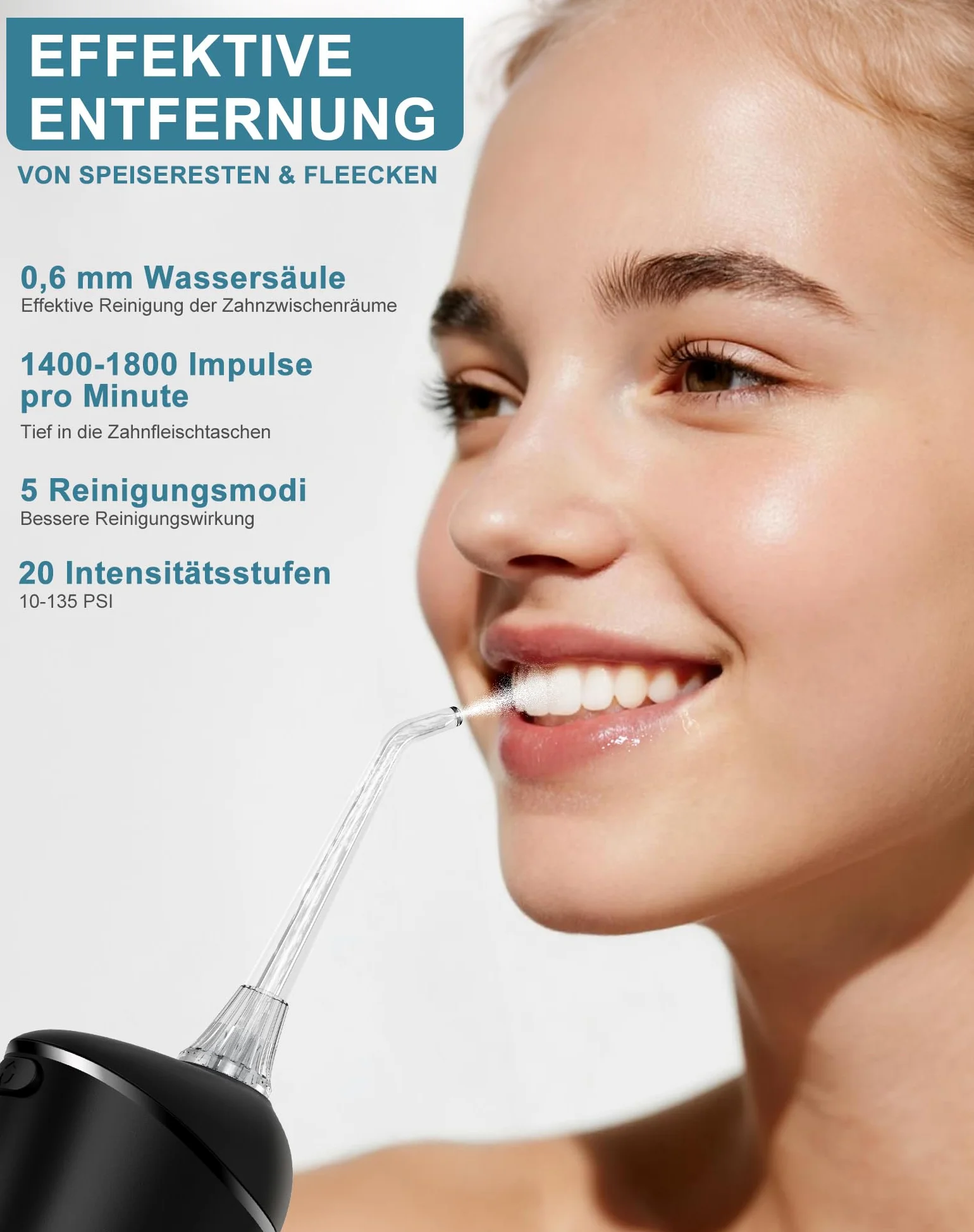 Irrigador Dental Portatil DIY, Irrigador Bucal Inalámbrico 5 Modos y 3 Intensidades, Depósito 300 ml y Base Extraíble, Carga USB, Impermeable IPX7, Sin BPA, Silencioso, para Viajes y Hogar
