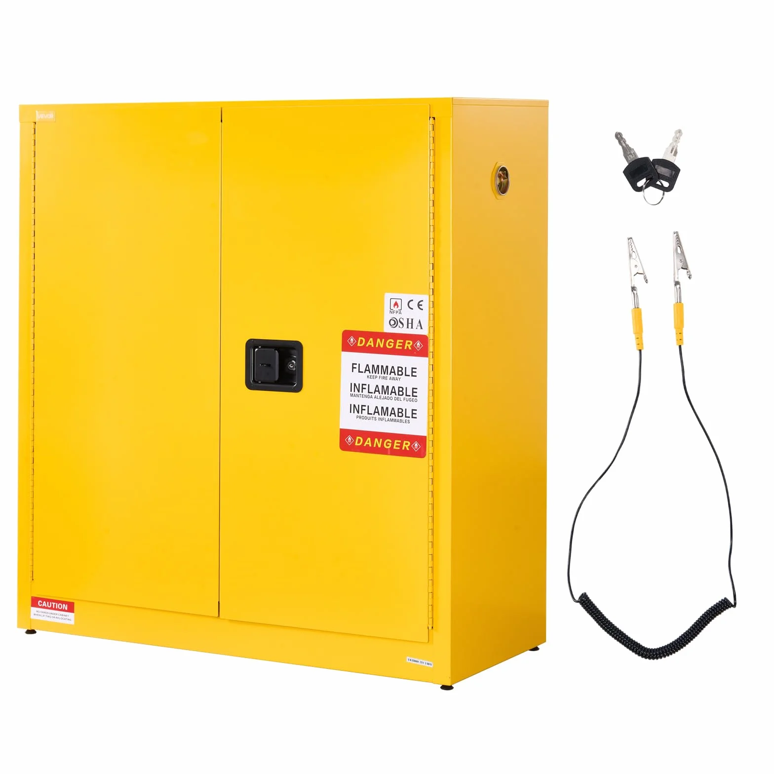 VEVOR Gabinete para Materiales Inflamables, Gabinete Ignífugo 109,2 x 46 x 118 cm de 110 L de Acero Laminado en Frío y Galvanizado con Estante Ajustable para Uso Comercial y Doméstico, Amarillo