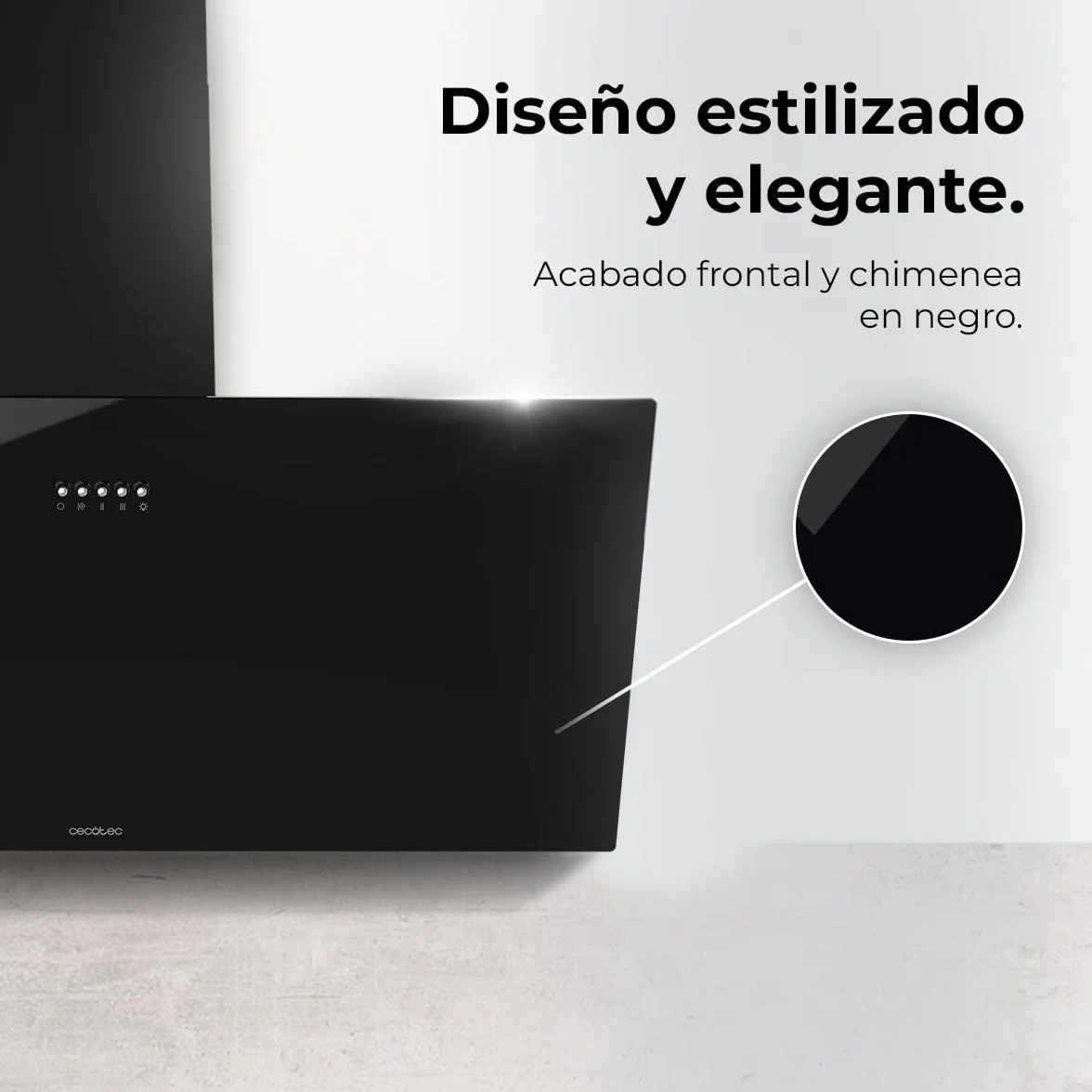 Cecotec Campana Decorativa 90cm Bolero Flux DM 906500 Glass Black 165W 650m3/h Frontal Vidrio Negro Control Mecánico 3 Niveles Potencia
