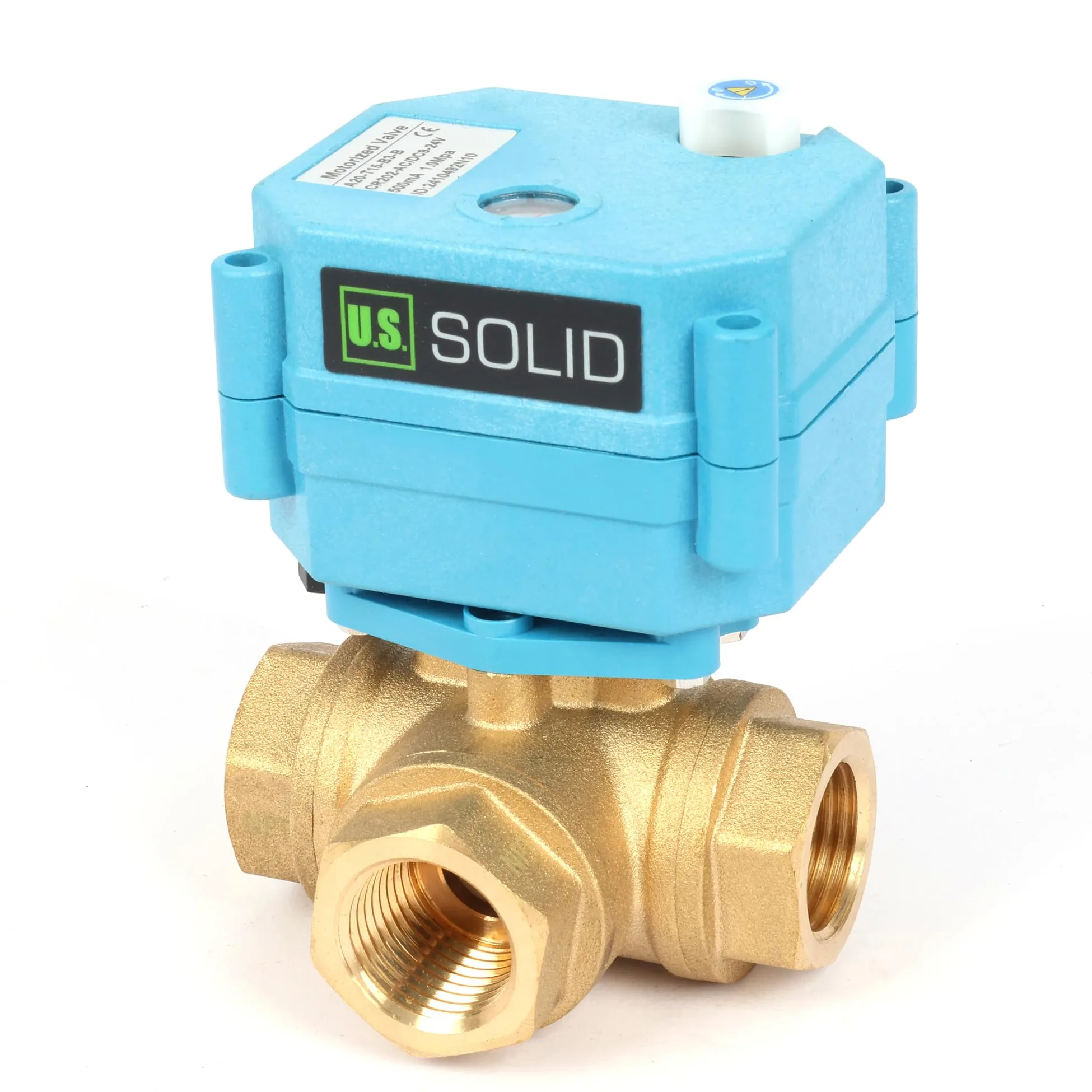 U.S. Solid Válvula de bola motorizada de latón de 3 vías de 1,27 cm con función manual, válvula de cierre de agua tipo T, CA/CC 9-24 V, no para agua potable