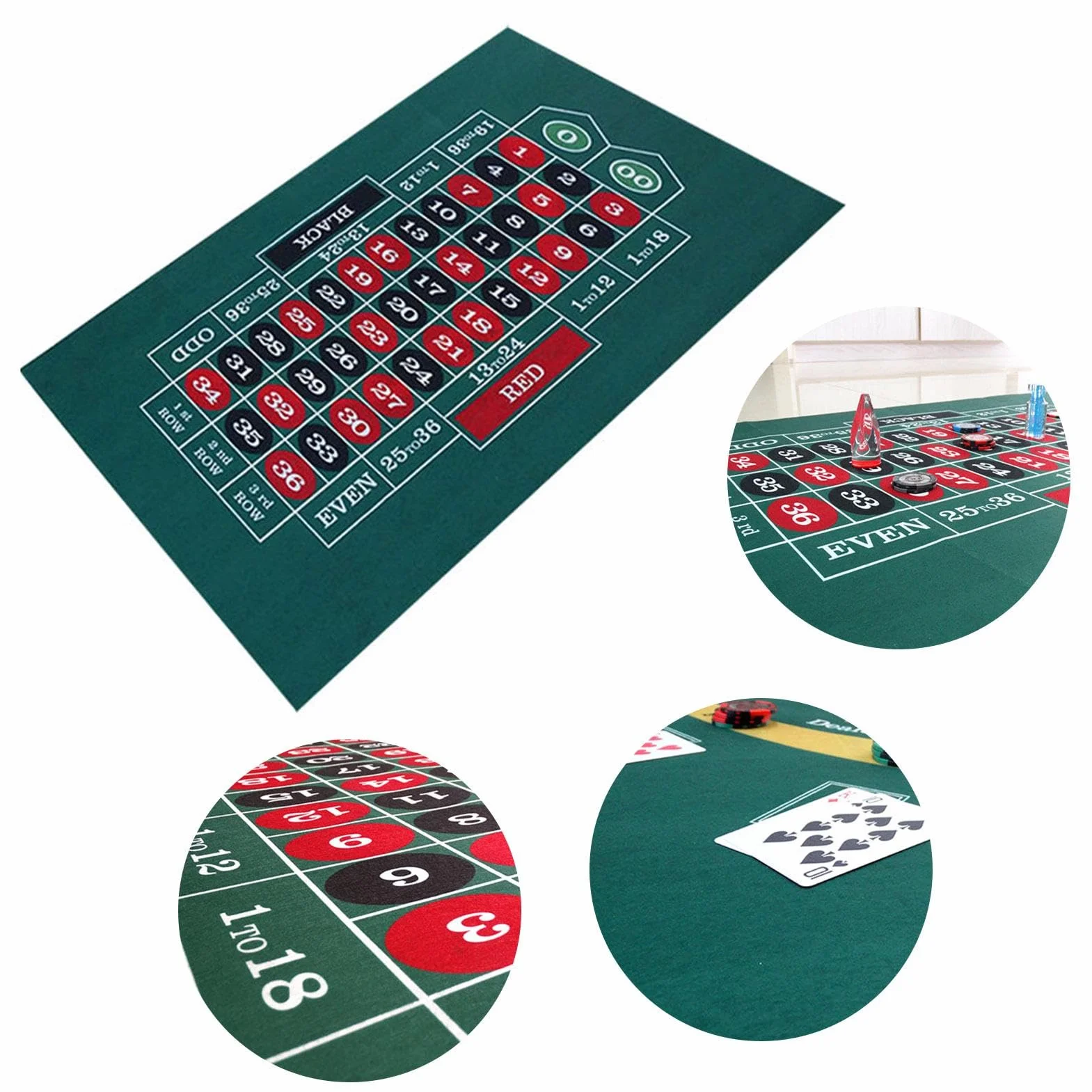 Fieltro de Mesa de Doble Cara - Tapete para Blackjack y Texas Hold 'em - Verde - Accesorio para Juegos de Cartas