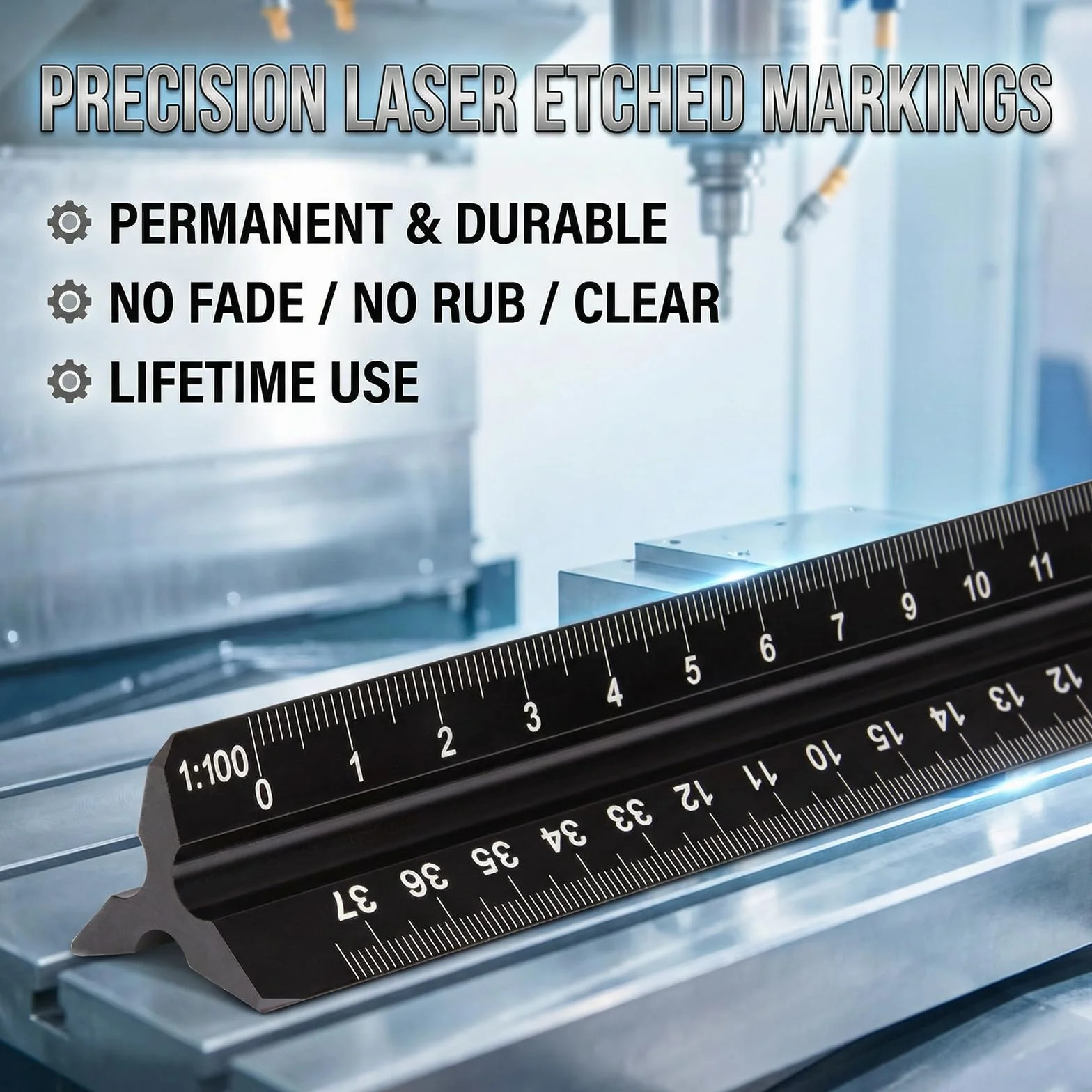 Escalímetro 30 cm Aluminio Profesional Métrica 1:20 1:25 1:50 1:75 1:100 1:125 Grabado Láser