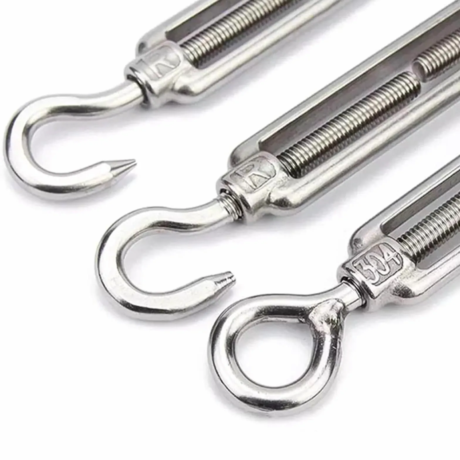 Juego de 5 tensores cable acero inoxidable con gancho y ojo, tensor ajustable for jardín M4 M5 M6 M8 Para Vallas De Jardín Y Soporte(Silver 1,M8)