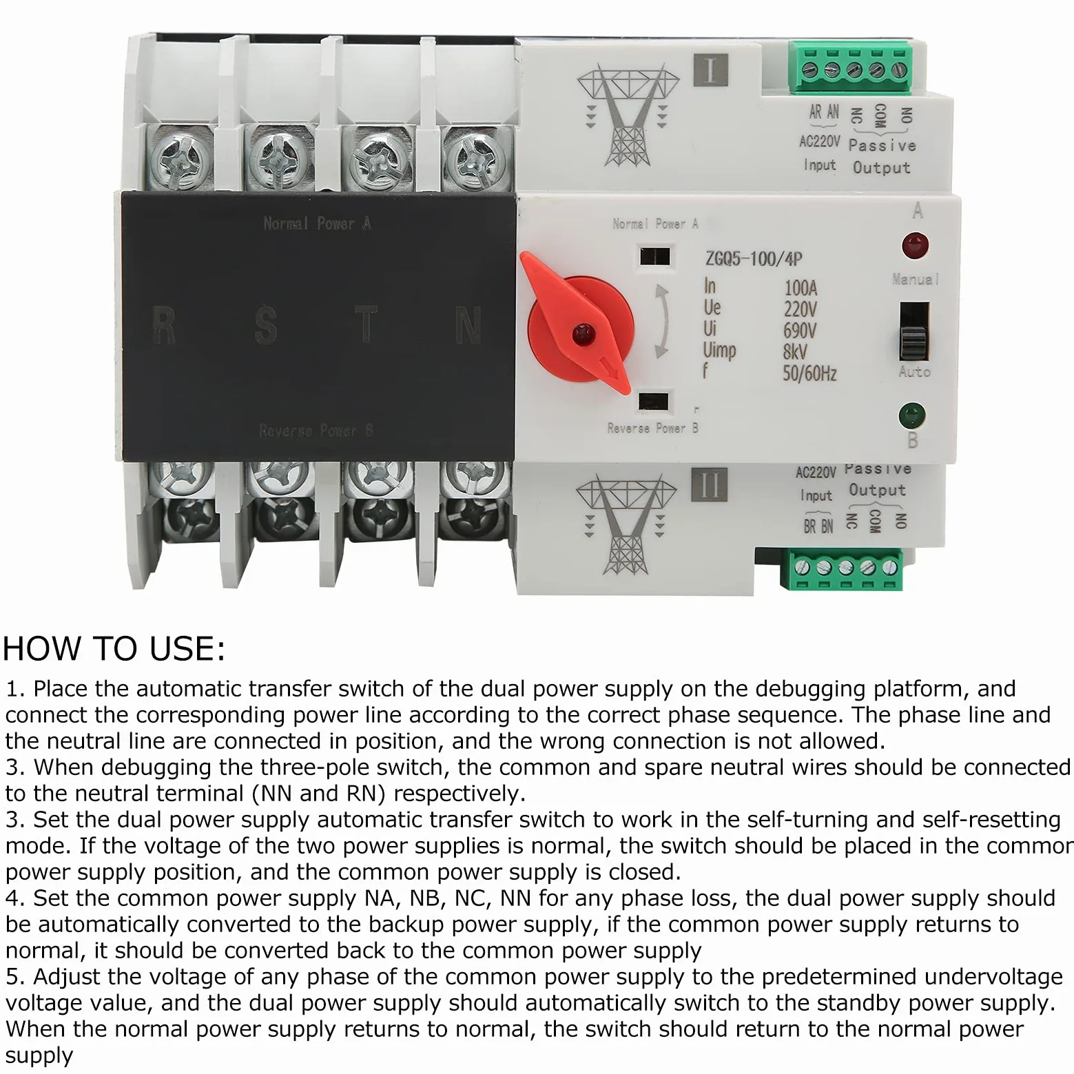 Conmutador de Disyuntor de Interruptor de Transferencia Automática de Doble Potencia ZGQ5-100/4P 220V - Sitio Web de EE. UU.