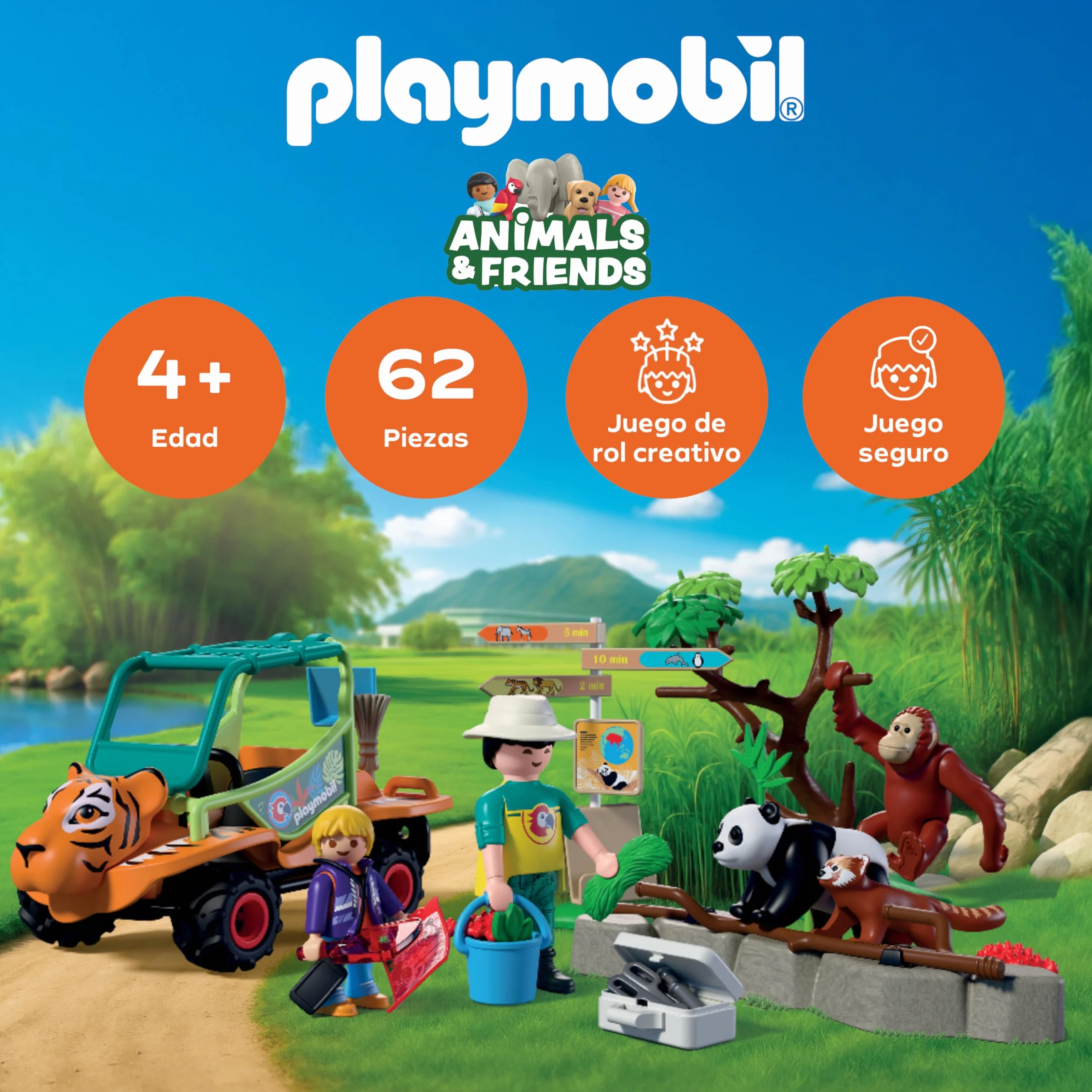 PLAYMOBIL Zoo Vehículo del Cuidador Cabeza de Tigre 3 Animales Juguete 4 años 72072