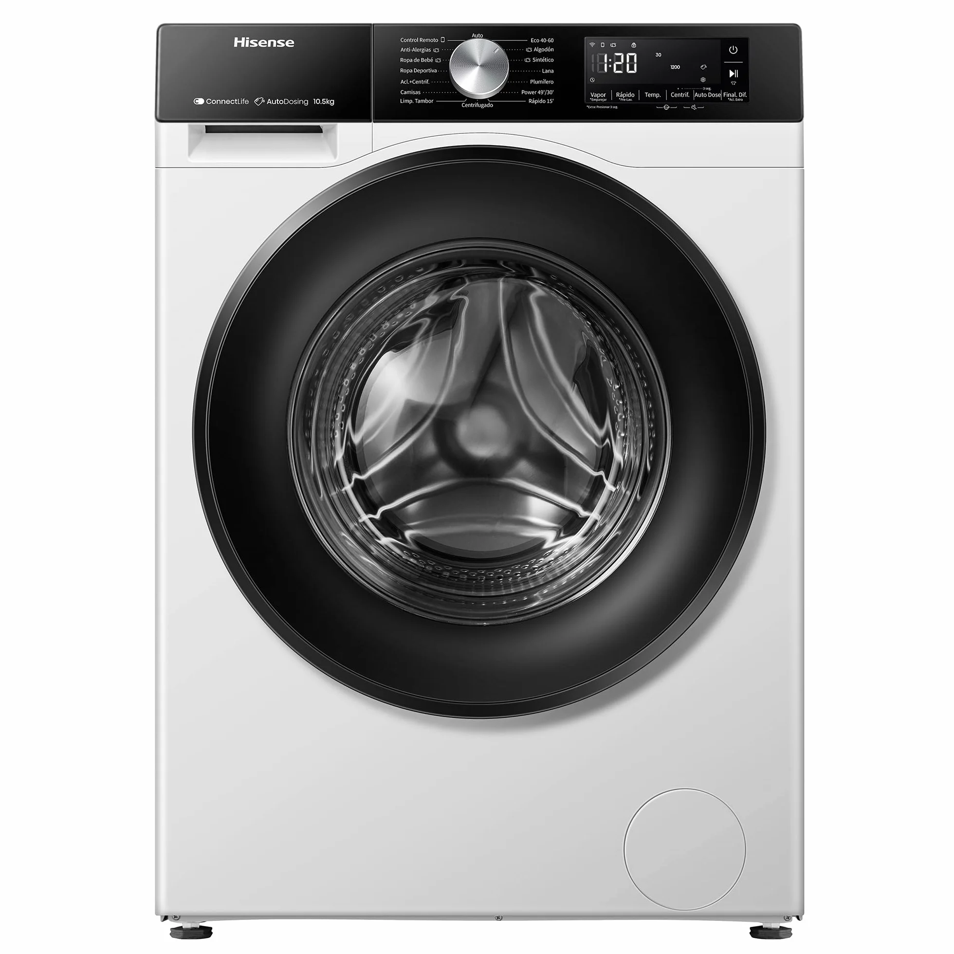 Hisense WF3S1045BW3 Lavadora 10.5 kg Clase A WiFi Auto Dosificación Hygiene Guard Vapor 99.9% Blanco