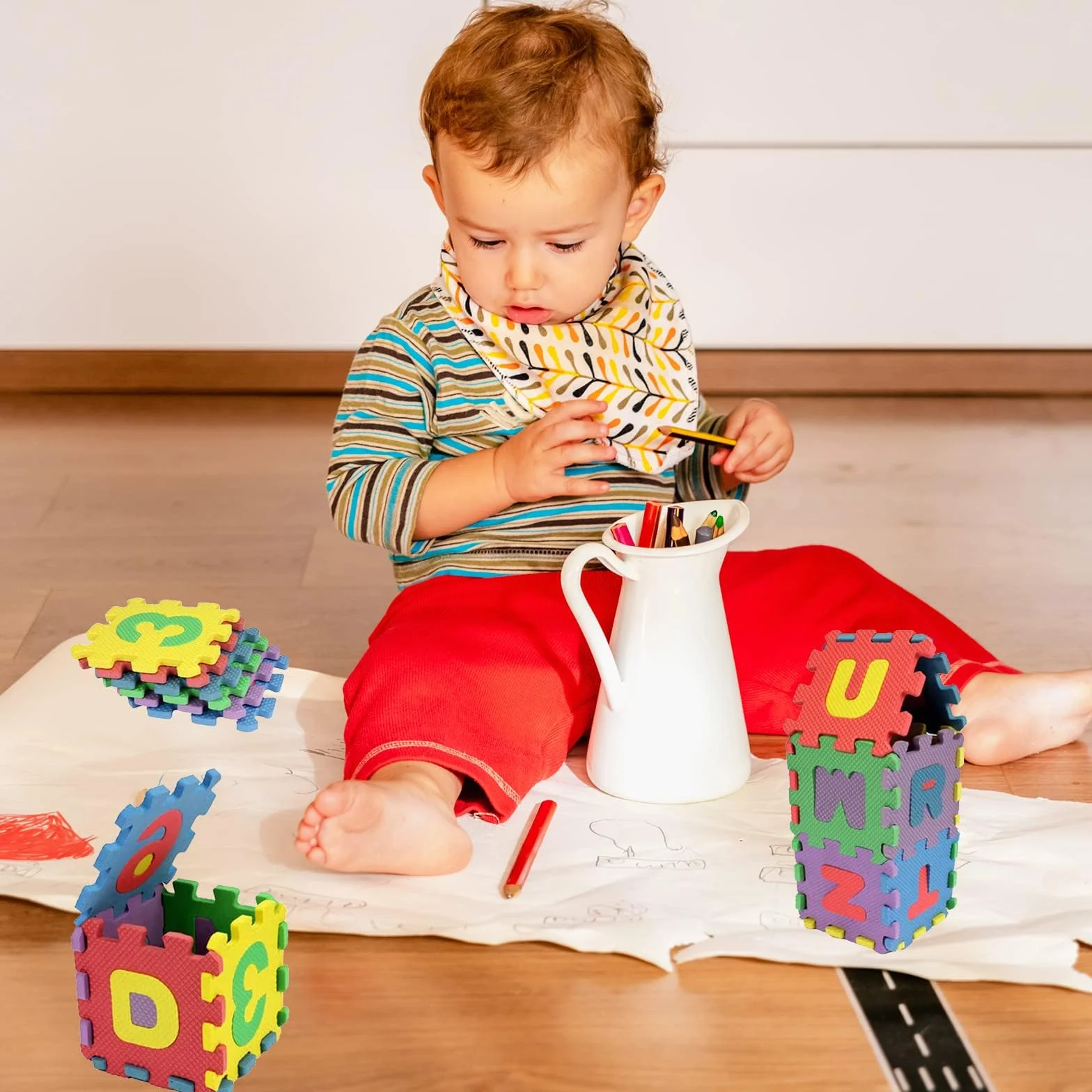 Alfombra Infantil Espuma EVA 36pcs Tapete Puzzle Números y Letras 9x9cm para Gateo