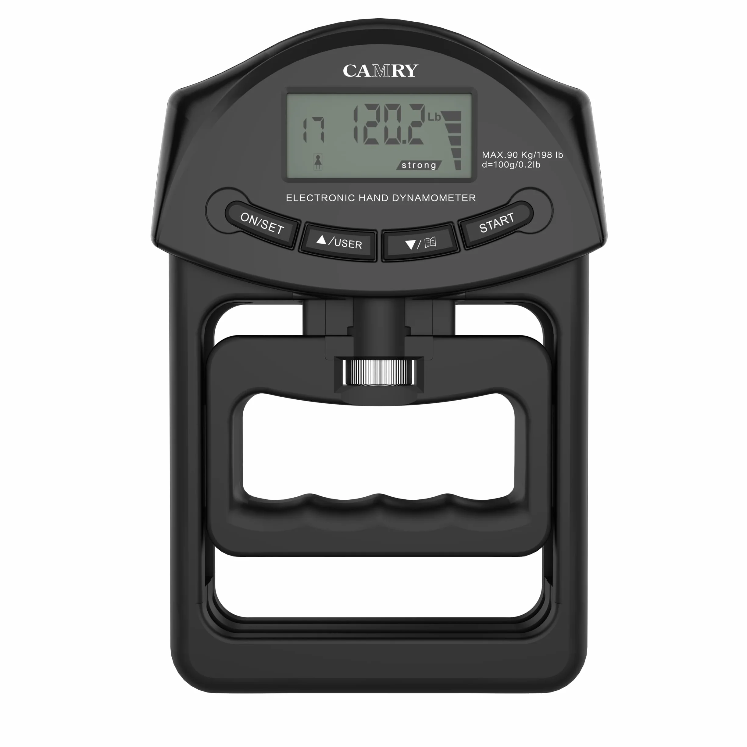 CAMRY Dinamómetro Digital de Mano, Medidor de Fuerza de Agarre, 198 Libras 90 Kilogramos