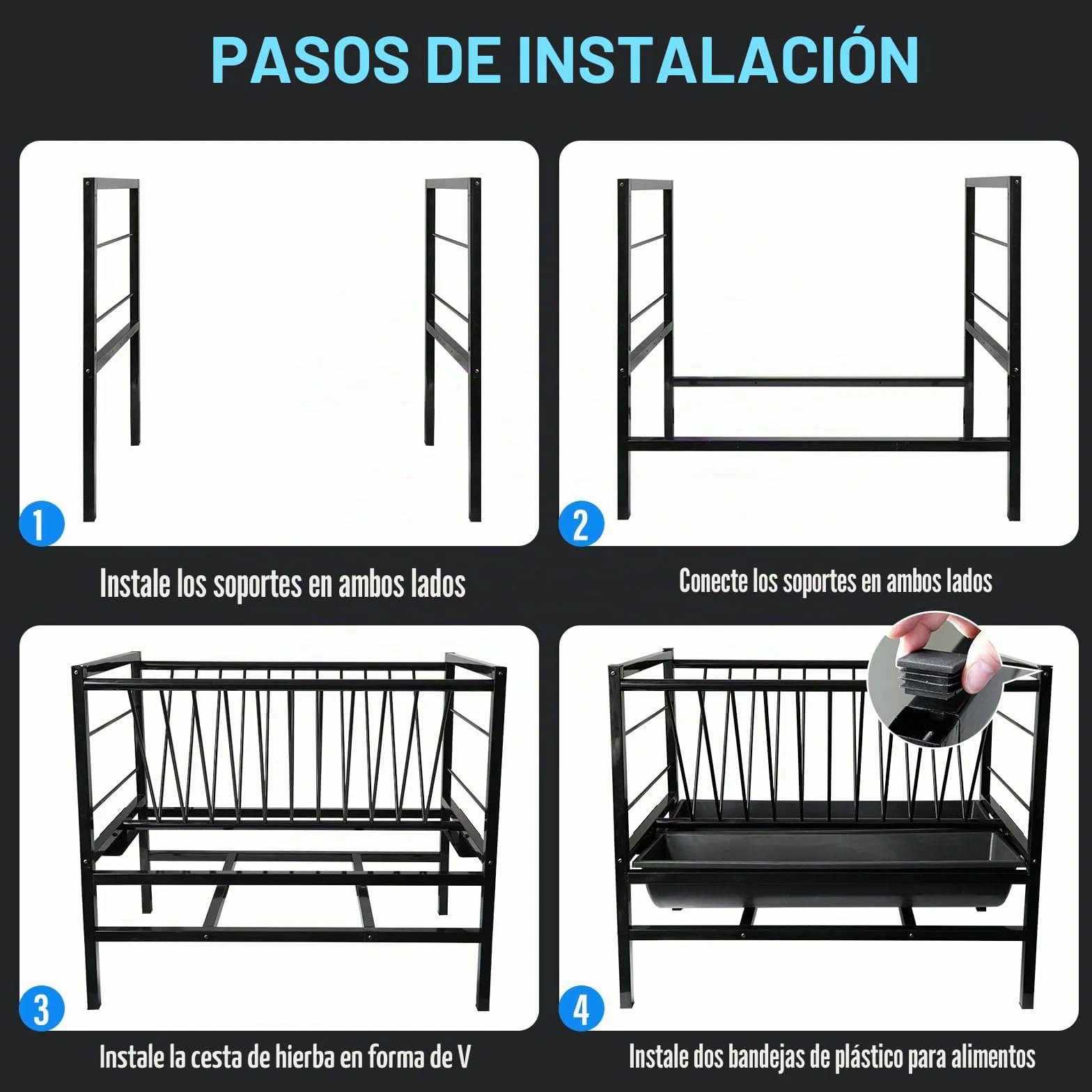 Comedero de heno 2 en 1 para cabras, caballos, vacas, ovejas y ganado - Comedero de grano para pasto al aire libre con 2 canales de alimentación más profundos para el ganado