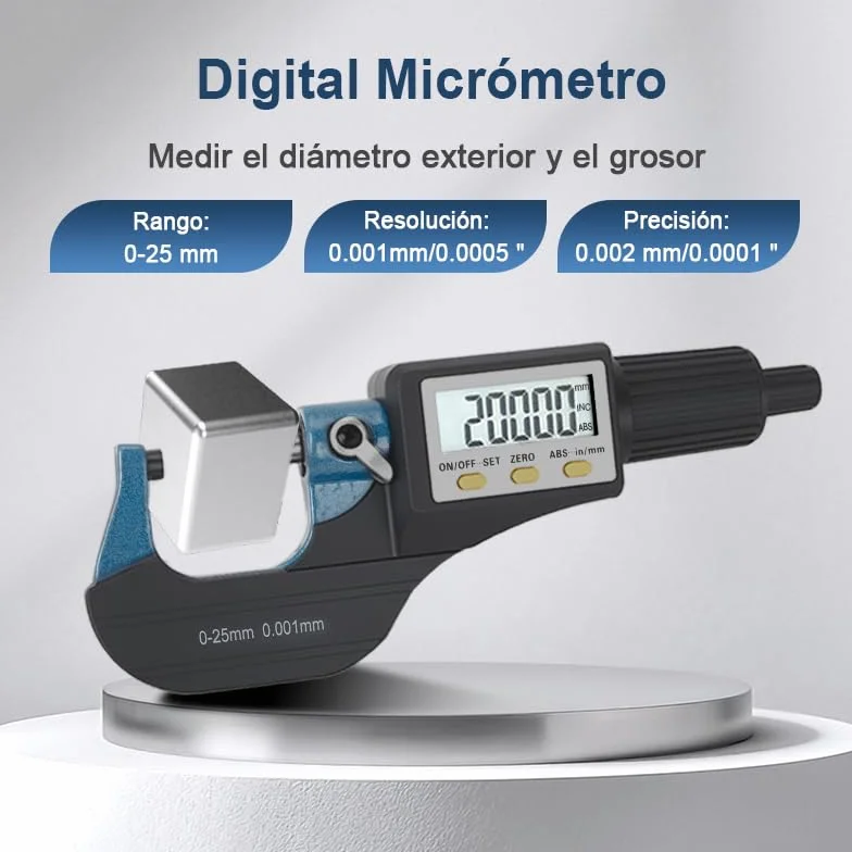 Beslands Digital Micrómetro 0-25mm Precisión 0.001mm Calibre Electrónico Herramientas de Medición