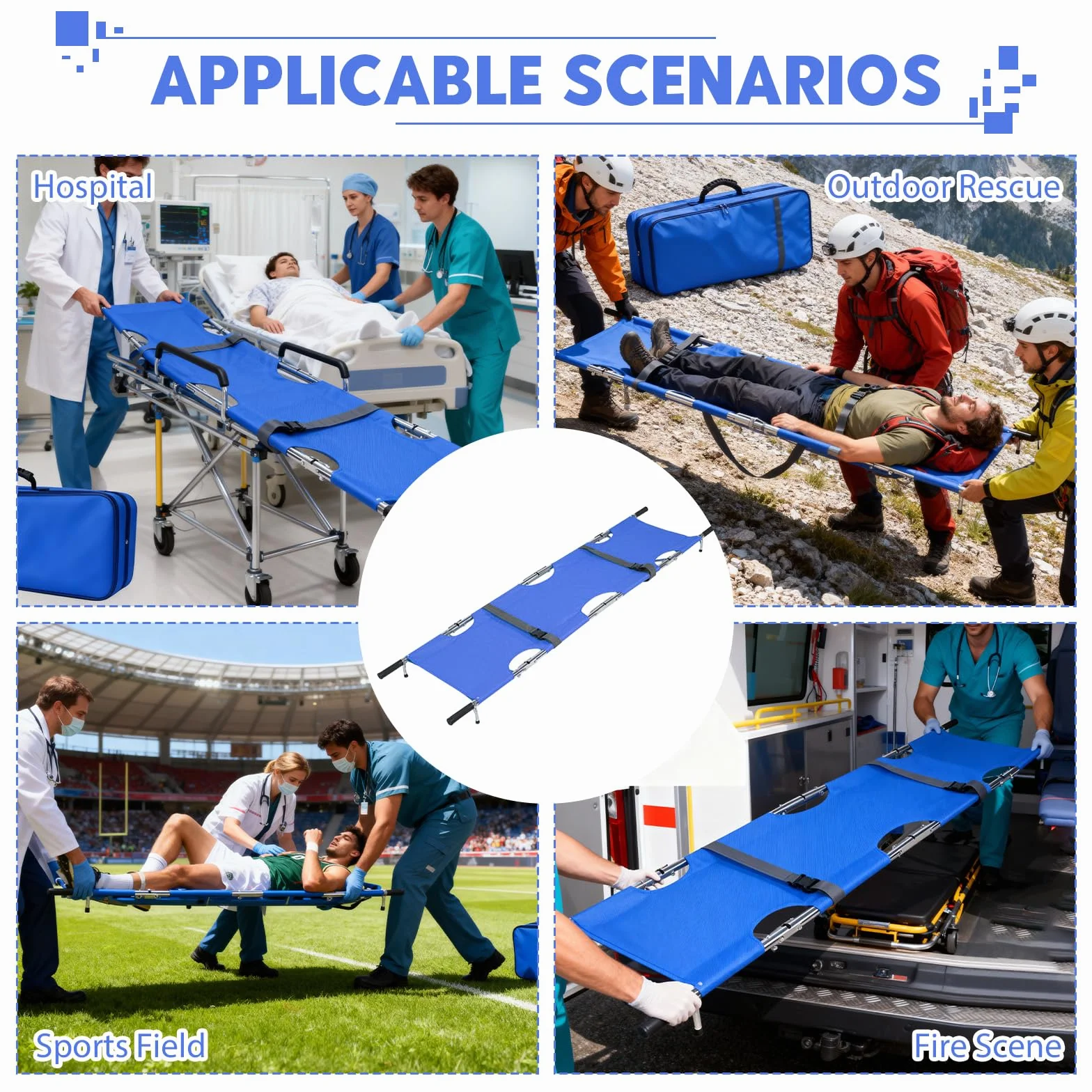 Camilla de Rescate Portátil, 210 * 54cm Camilla Plegable con Bolsa de Almacenamiento para Rescate en Montaña y Transporte de Larga Distancia(Azul)