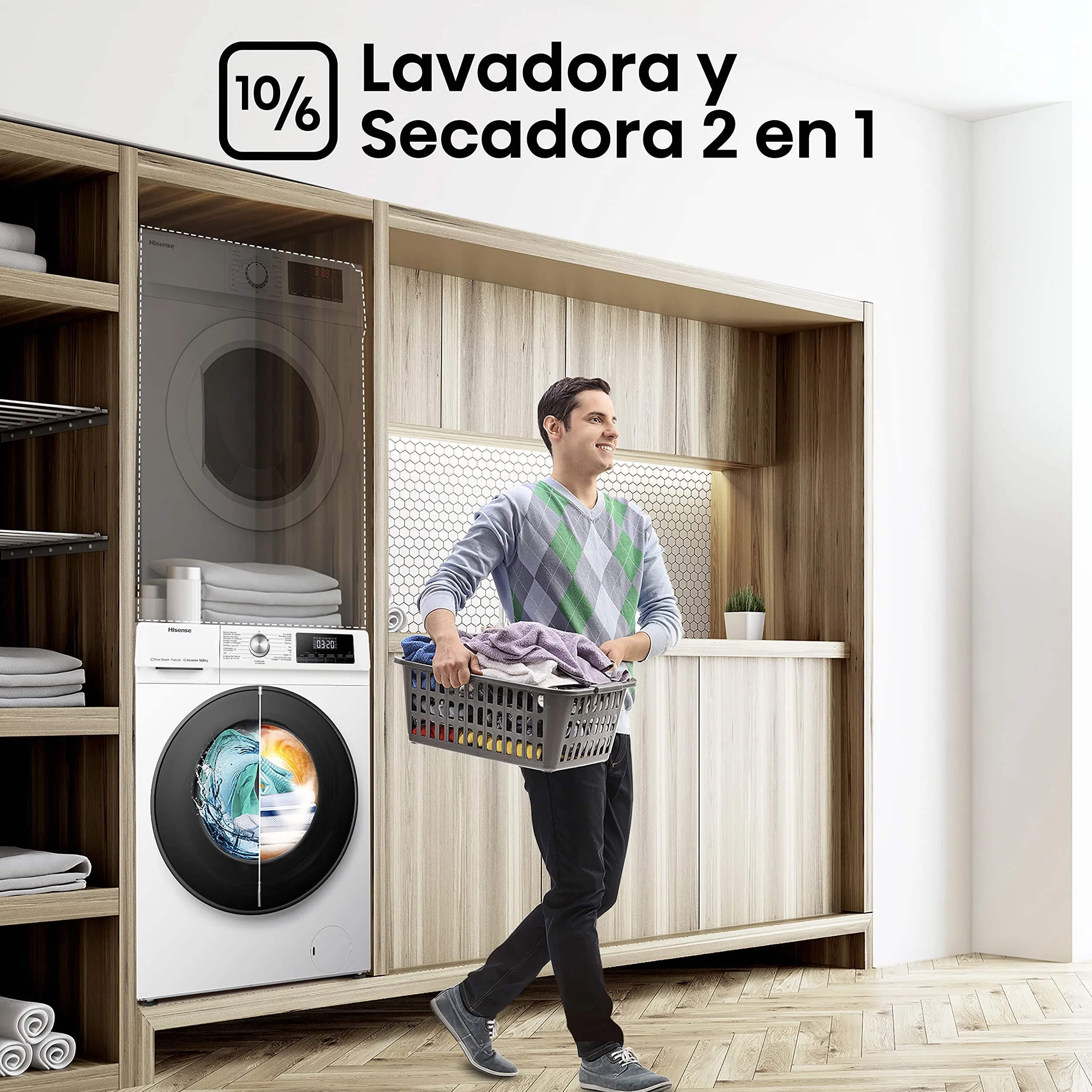 Hisense Lavadora Secadora 2 en 1 Carga Frontal 10 kg 6 kg 1400 rpm Motor Inverter Wifi