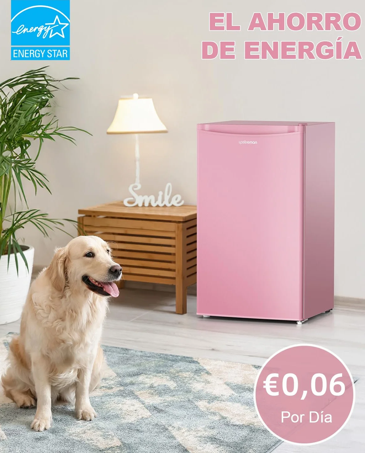 Upstreman Frigorífico con Congelador 91L Compacto Mini Nevera Eficiencia Energética E Silencioso BR321-rosa