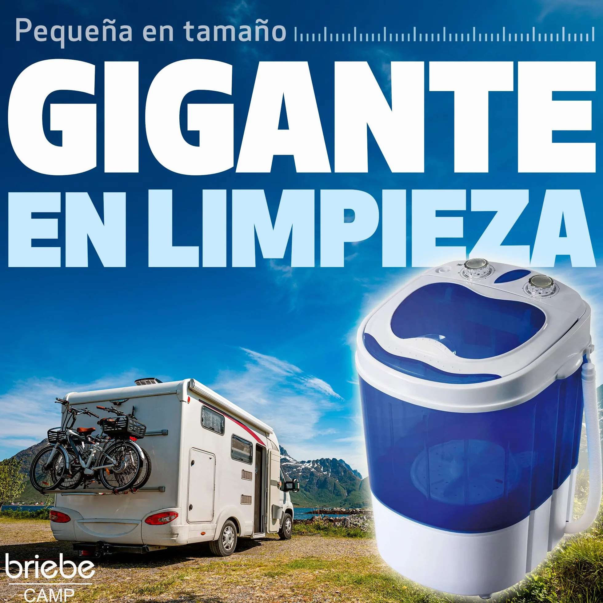 briebe Camp Mini Lavadora Portátil con Centrifugado 3kg Carga Superior Bajo Consumo