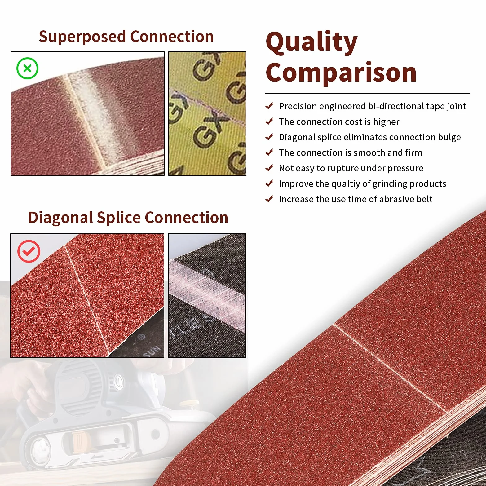 Juego de bandas de lija 100x915mm grano 100 para lijadora de banda madera metal pintura 10 piezas